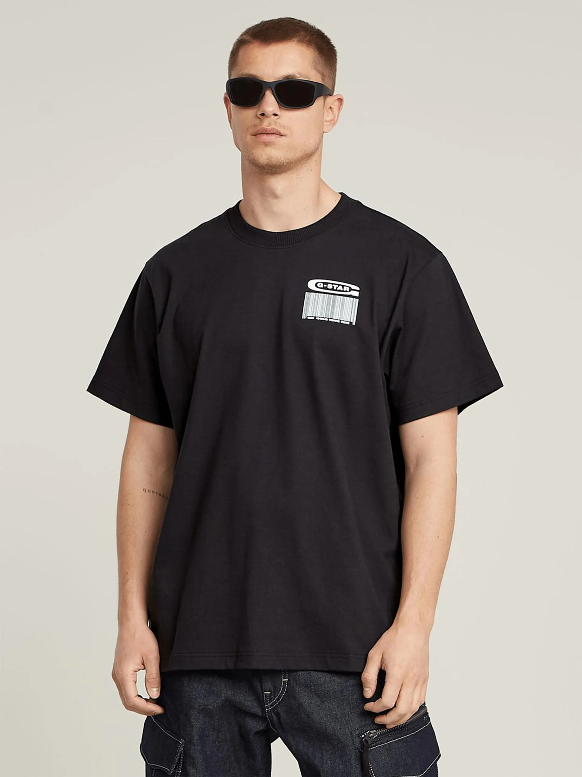 G-Star Men's Barcode Back Graphic Loose Black T-Shirt