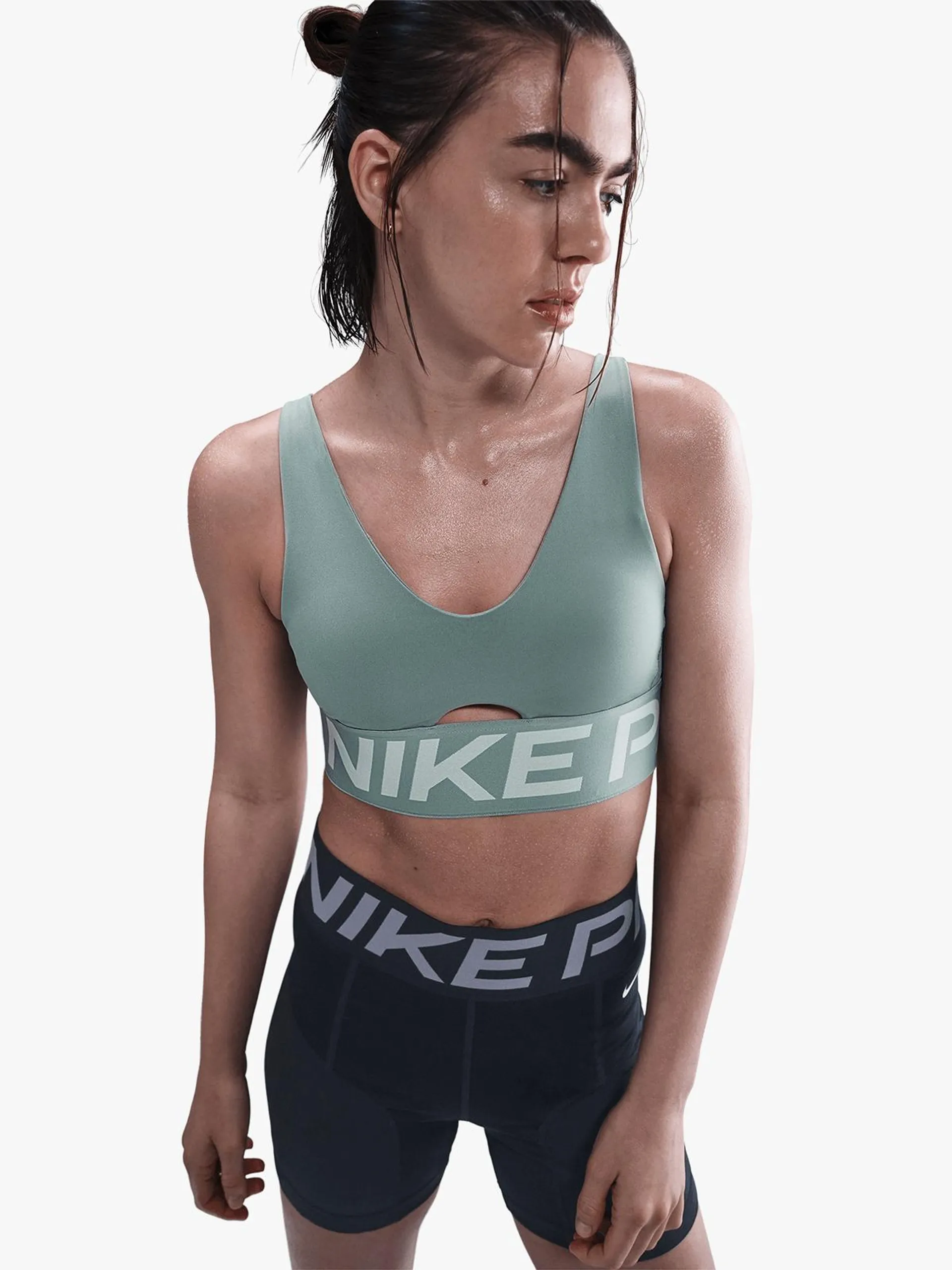 Nike Pro Womens Indy Plunge Cannon/Jade Ice/White Sports Bra