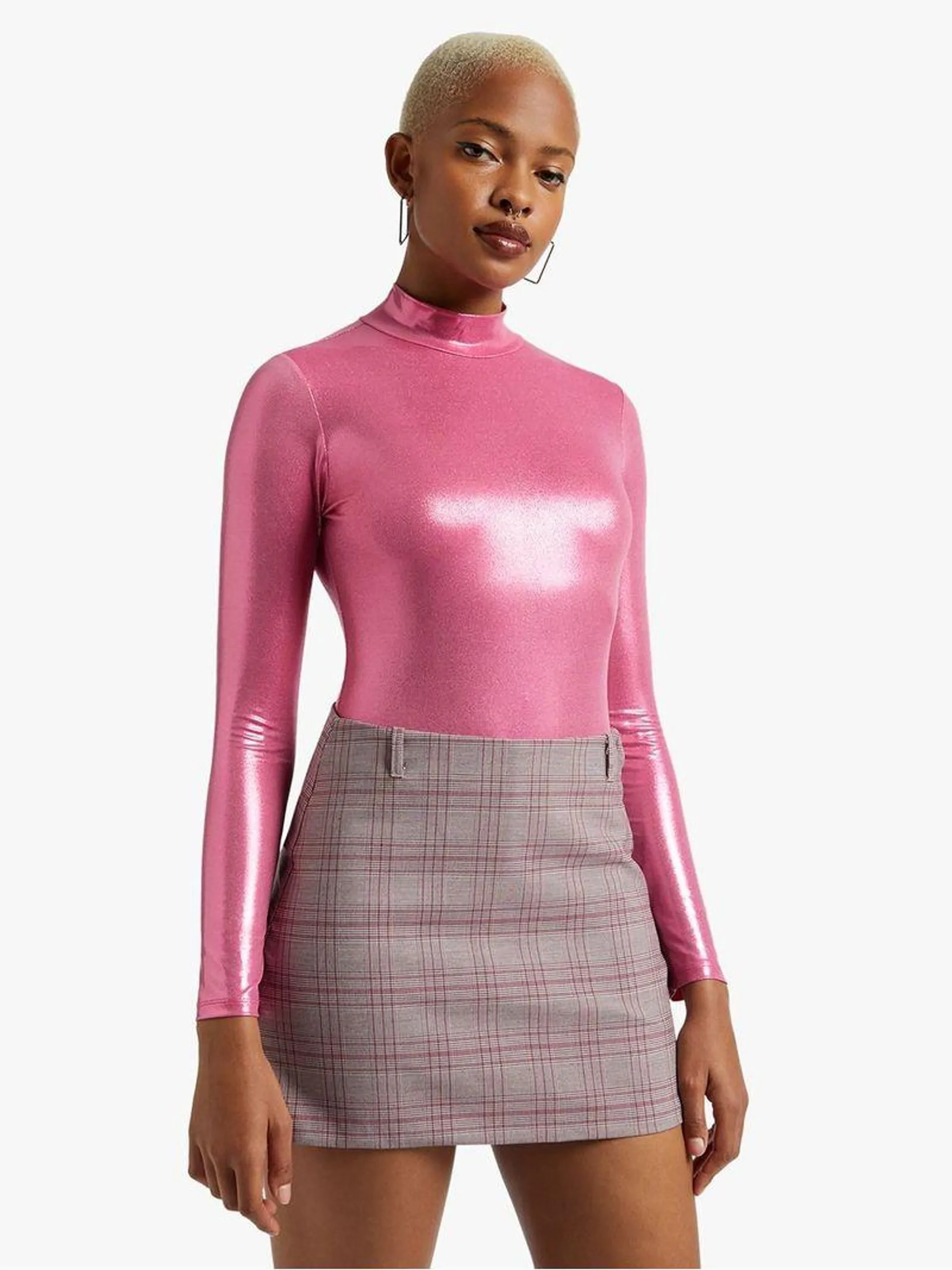 Women's Pink Turtleneck Bodysuit