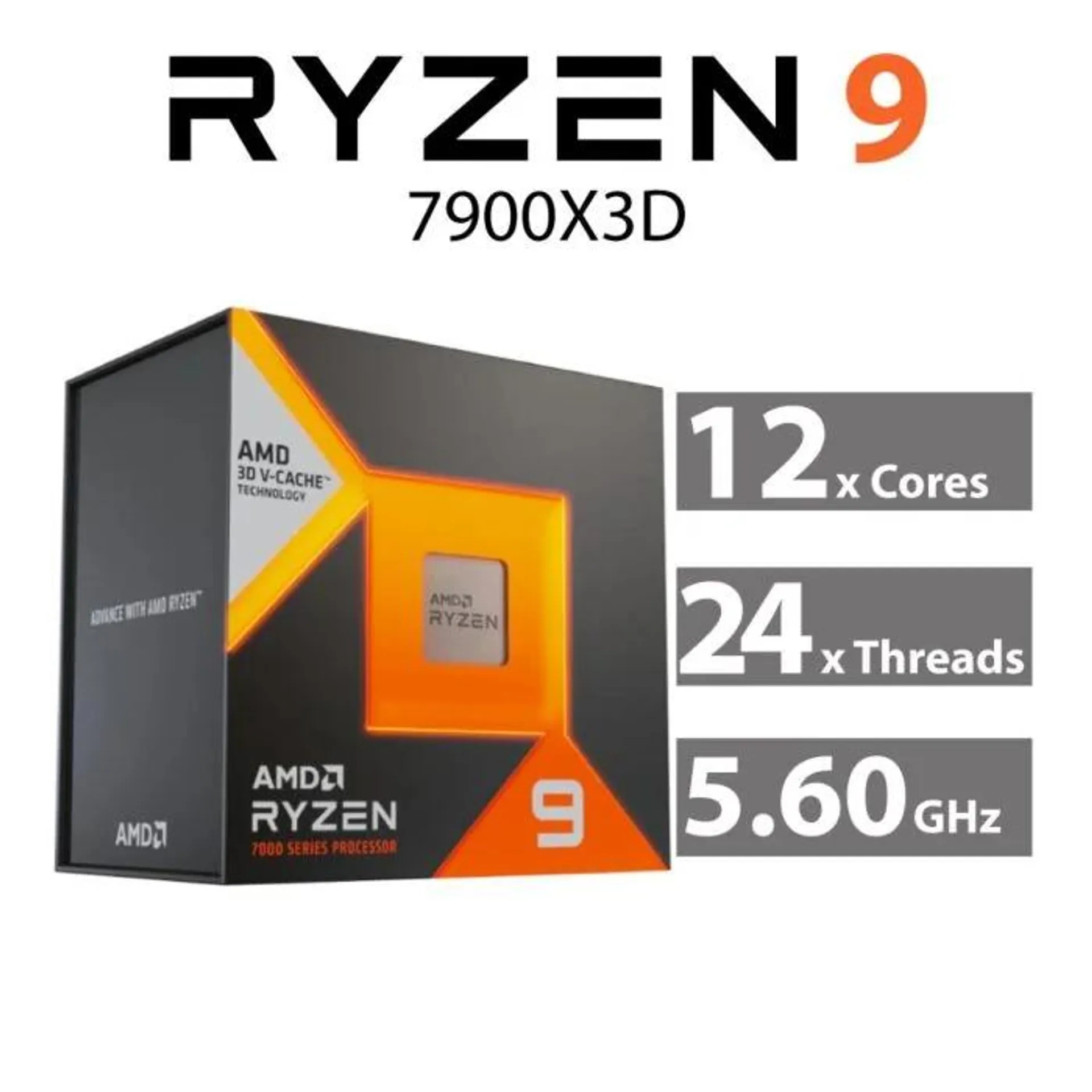 AMD Ryzen 9 7900X3D Raphael 12-Core 4.40GHz AM5 120W 100-100000909WOF Desktop Processor