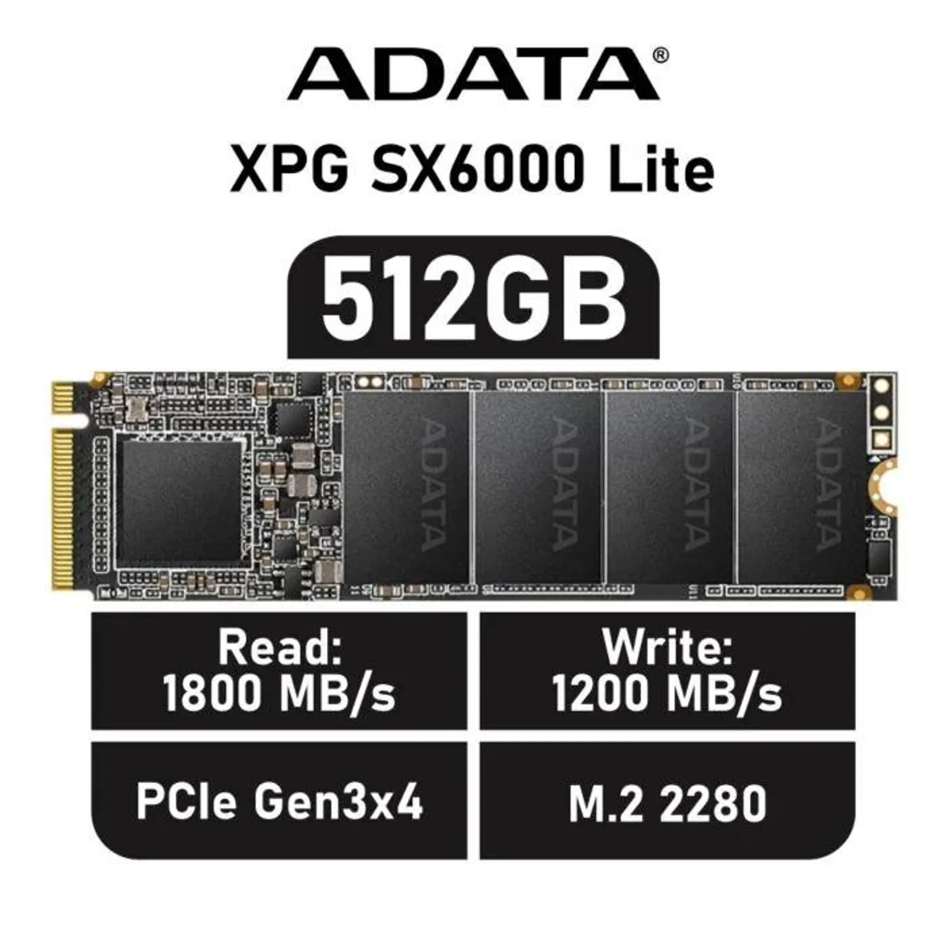 ADATA XPG SX6000 Lite 512GB PCIe Gen3x4 ASX6000LNP-512GT-C M.2 2280 Solid State Drive