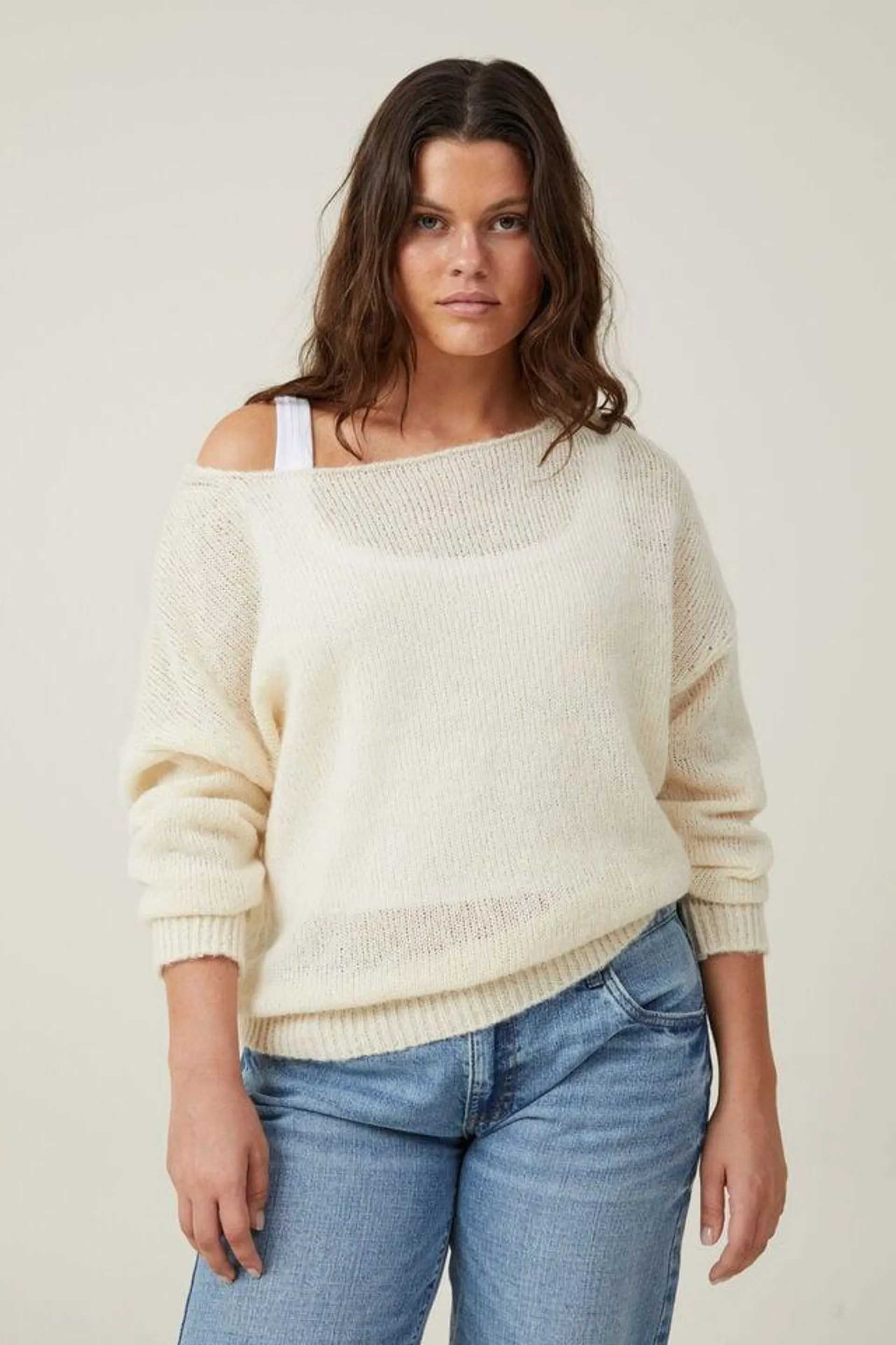 Fluffy Boatneck Off Shoulder Knit