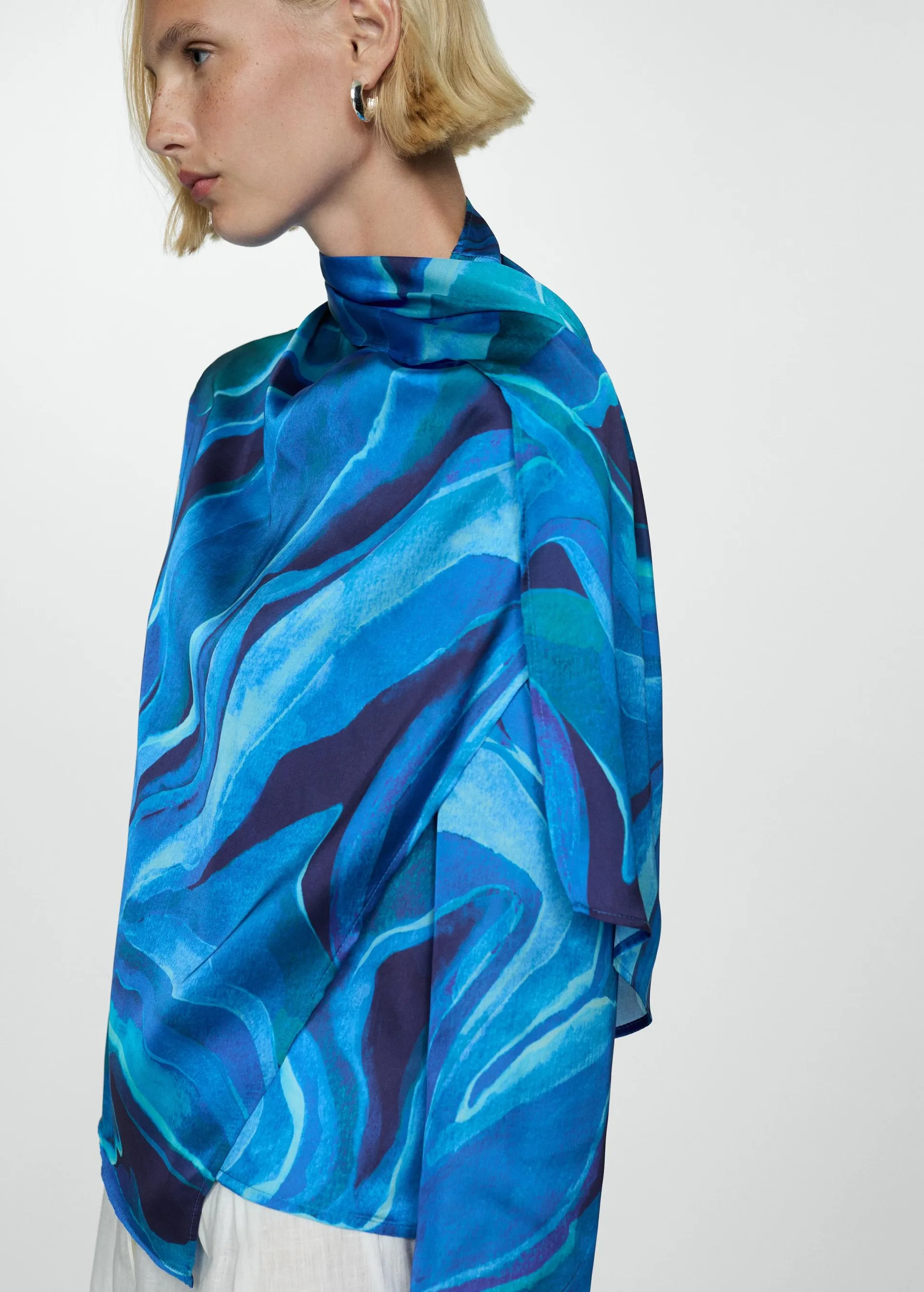 Satin printed blouse with draped neck