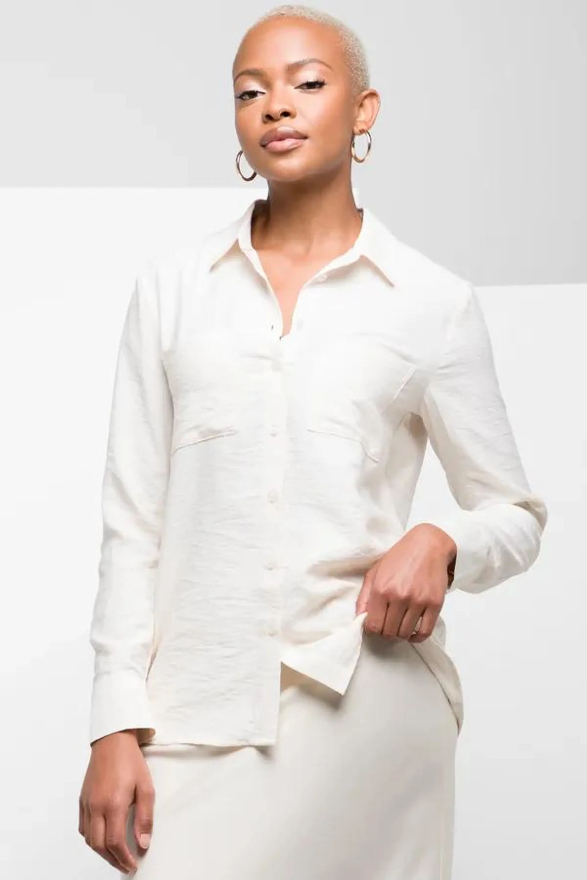 Utility long sleeve shirt cream