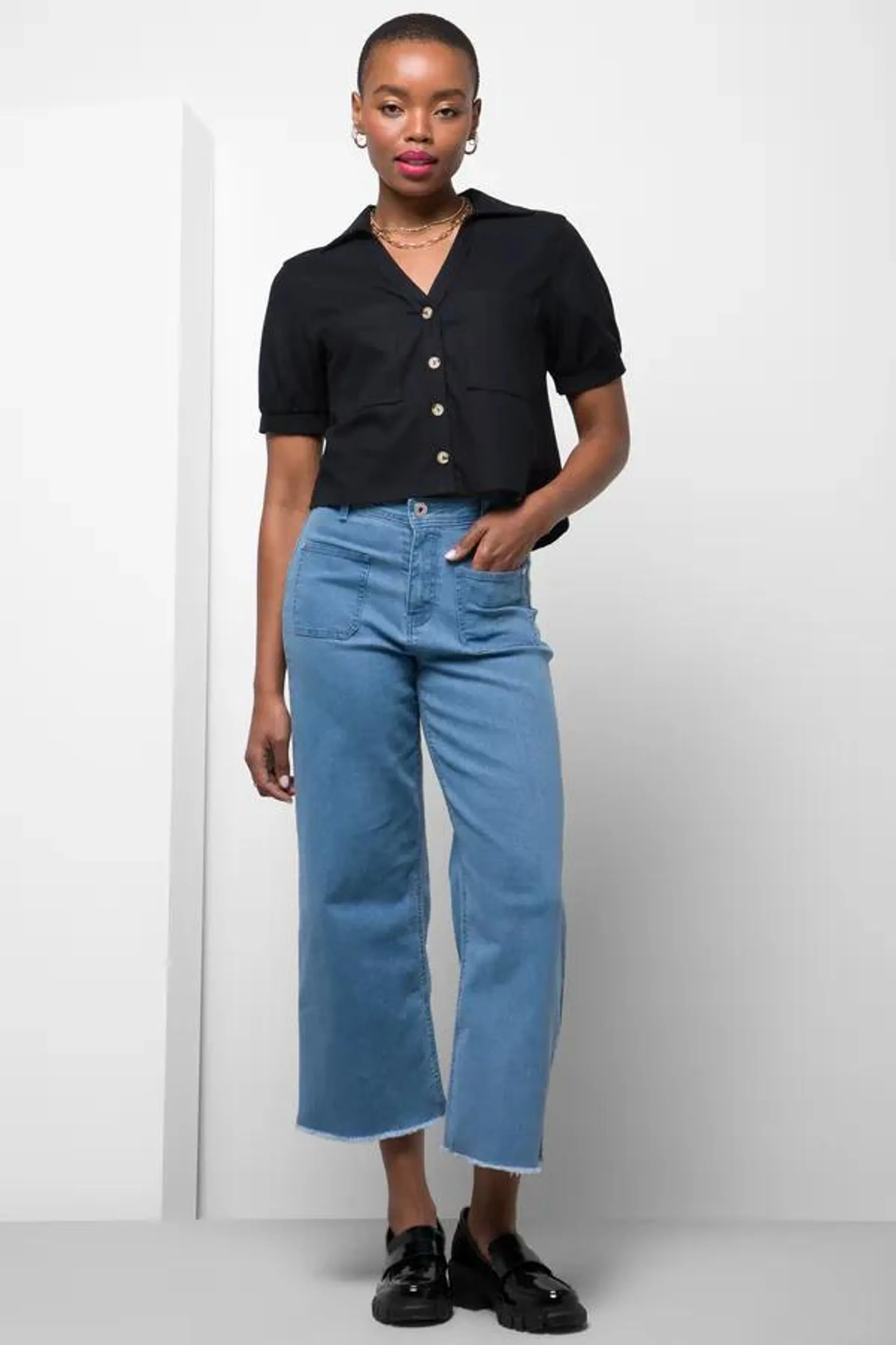 Culotte denim jeans light blue