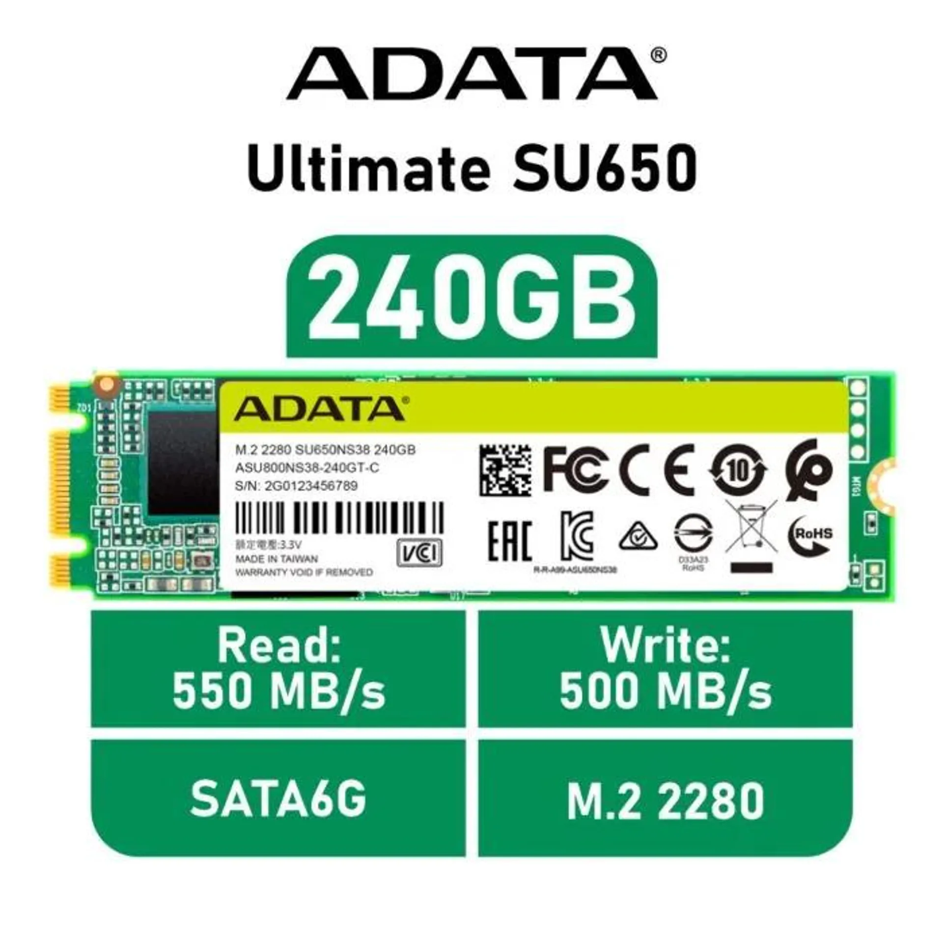 ADATA Ultimate SU650 240GB SATA6G ASU650NS38-240GT-C M.2 2280 Solid State Drive