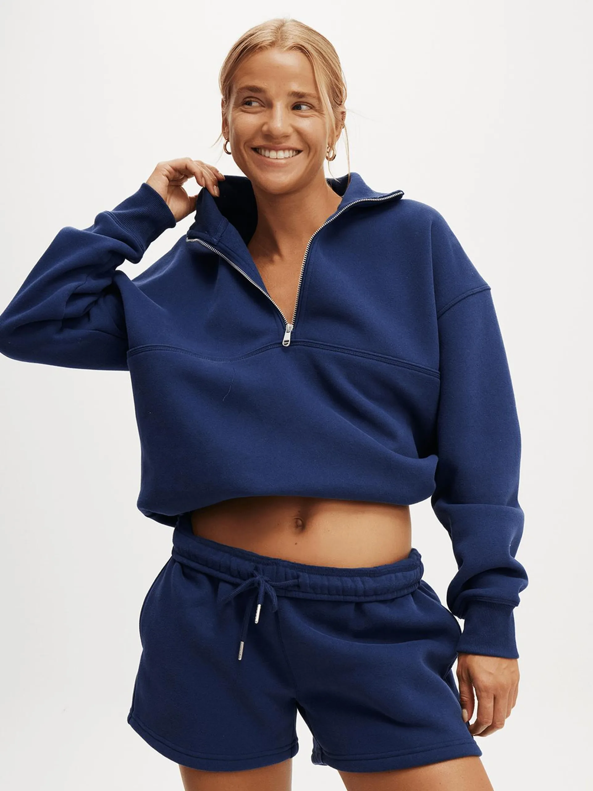Women's Cotton On Blue Active Plush Essential Half Zip Sweatshirt
