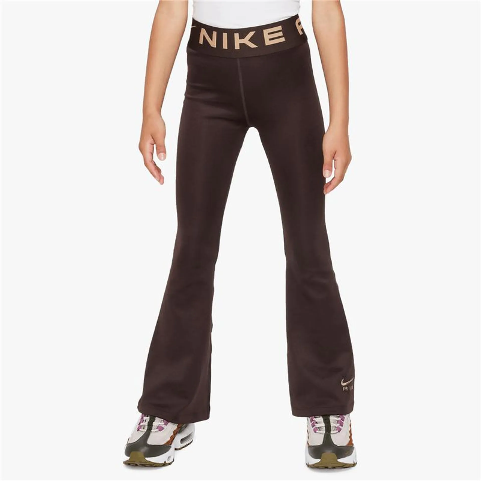 Nike Girls Kids NSW High-Waisted Flared Brown Leggings