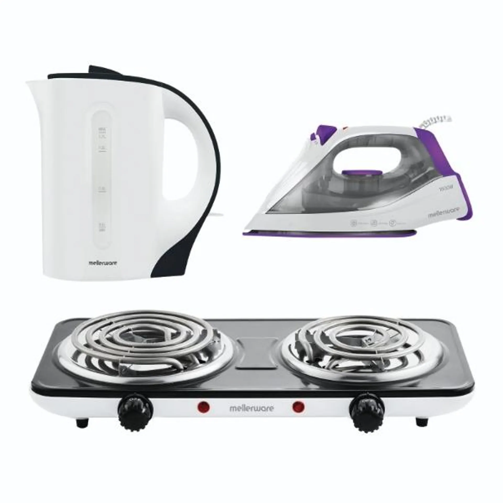 Mellerware 3Pce Pack 46301, Kettle + Hotplate + Steam Iron