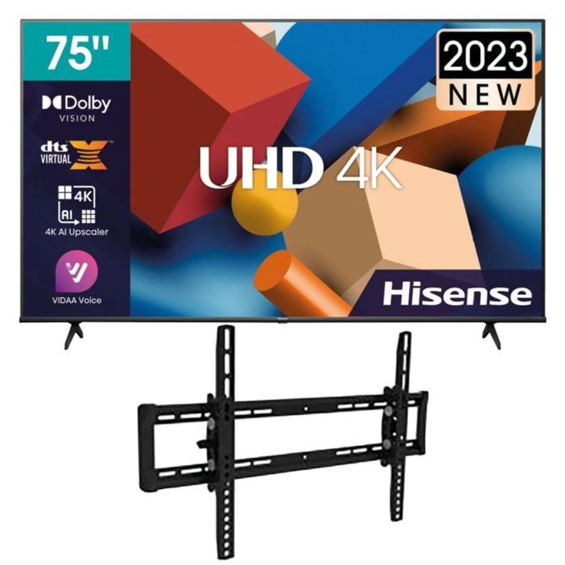 Hisense 75-inch Smart UHD TV 75A6K + Ultra Link 39-80 Inch Tilting Wall Bracket