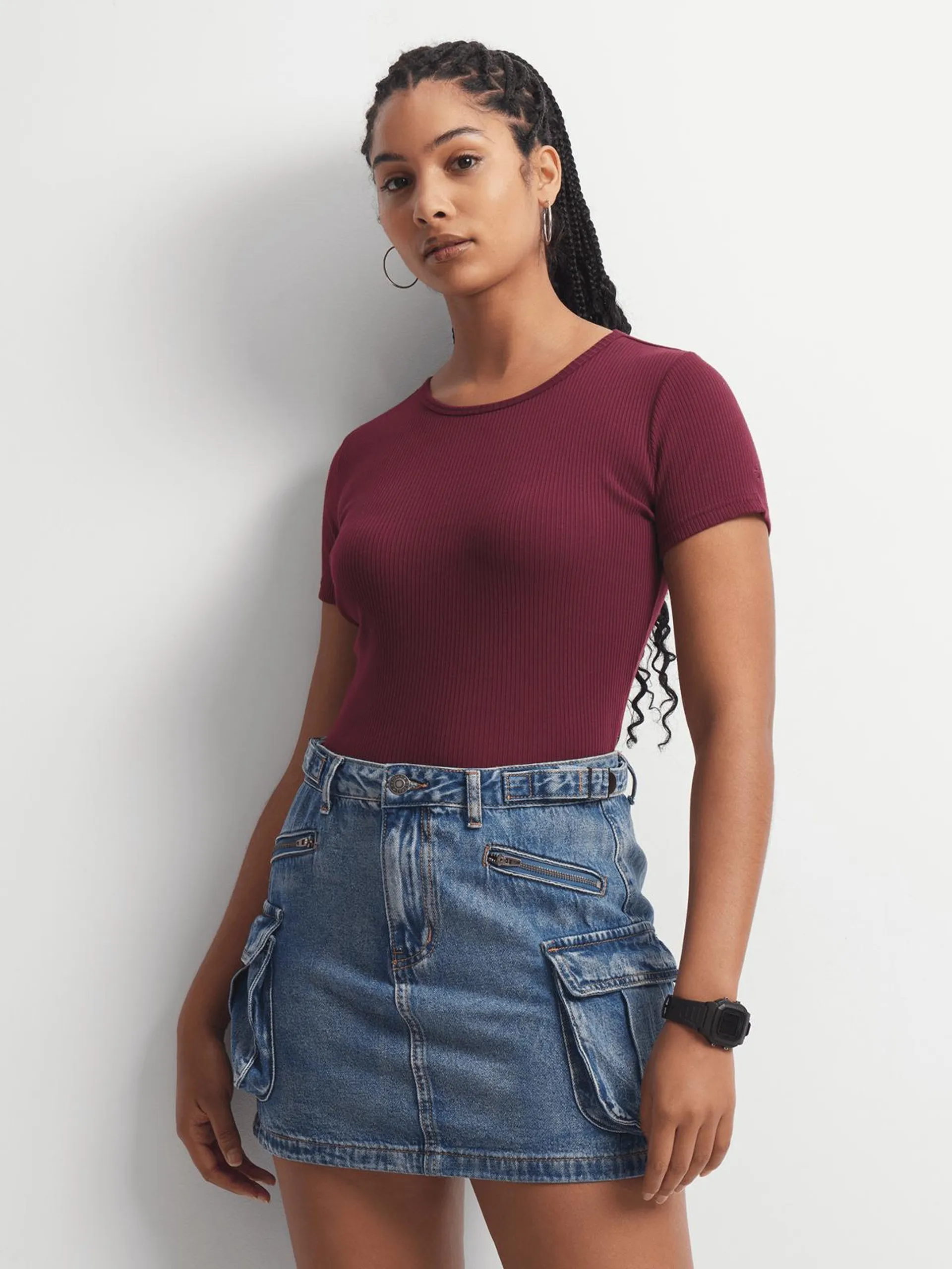 Converse Women's Wine Fitted Crop Top