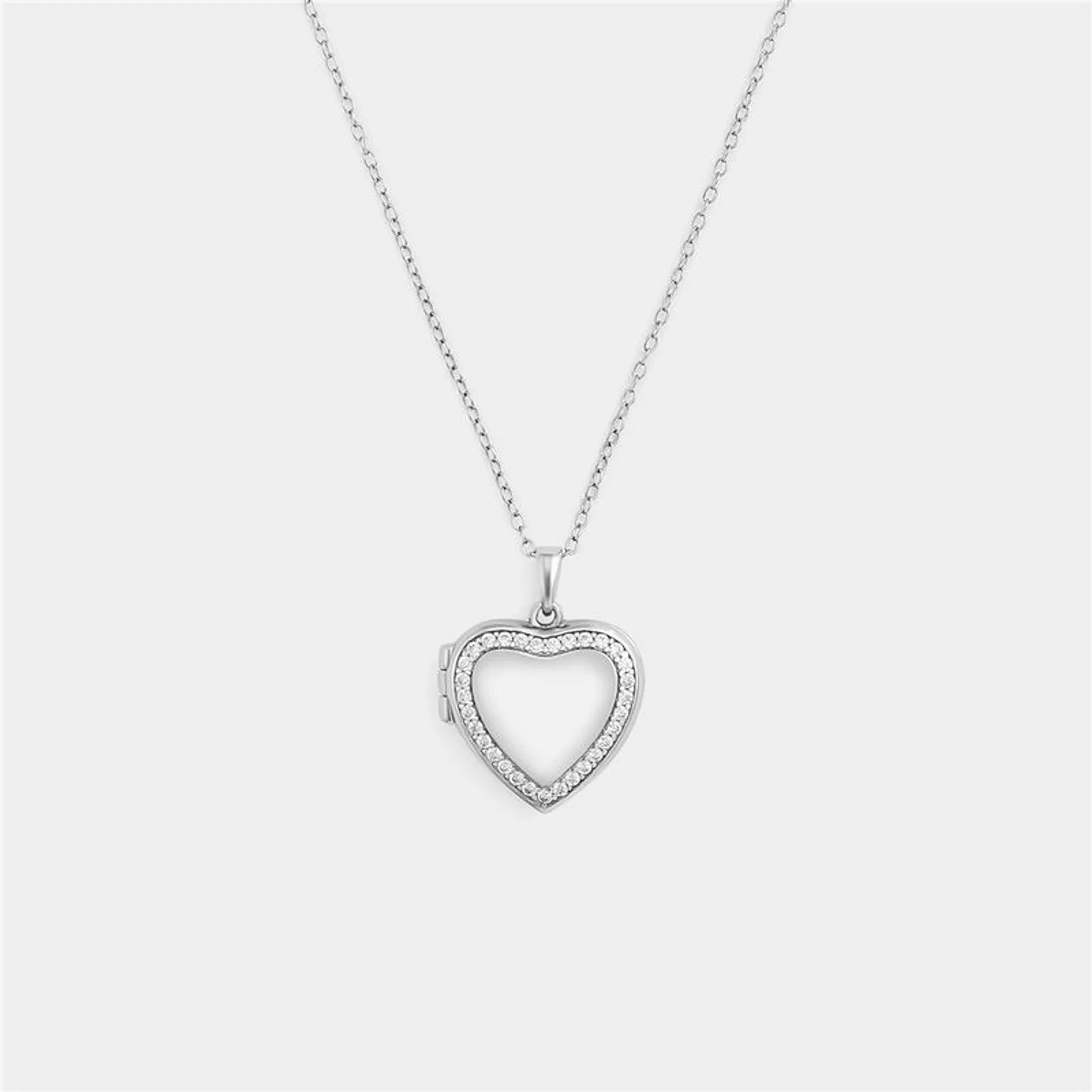 Sterling Silver Cubic Zirconia Heart Locket Pendant
