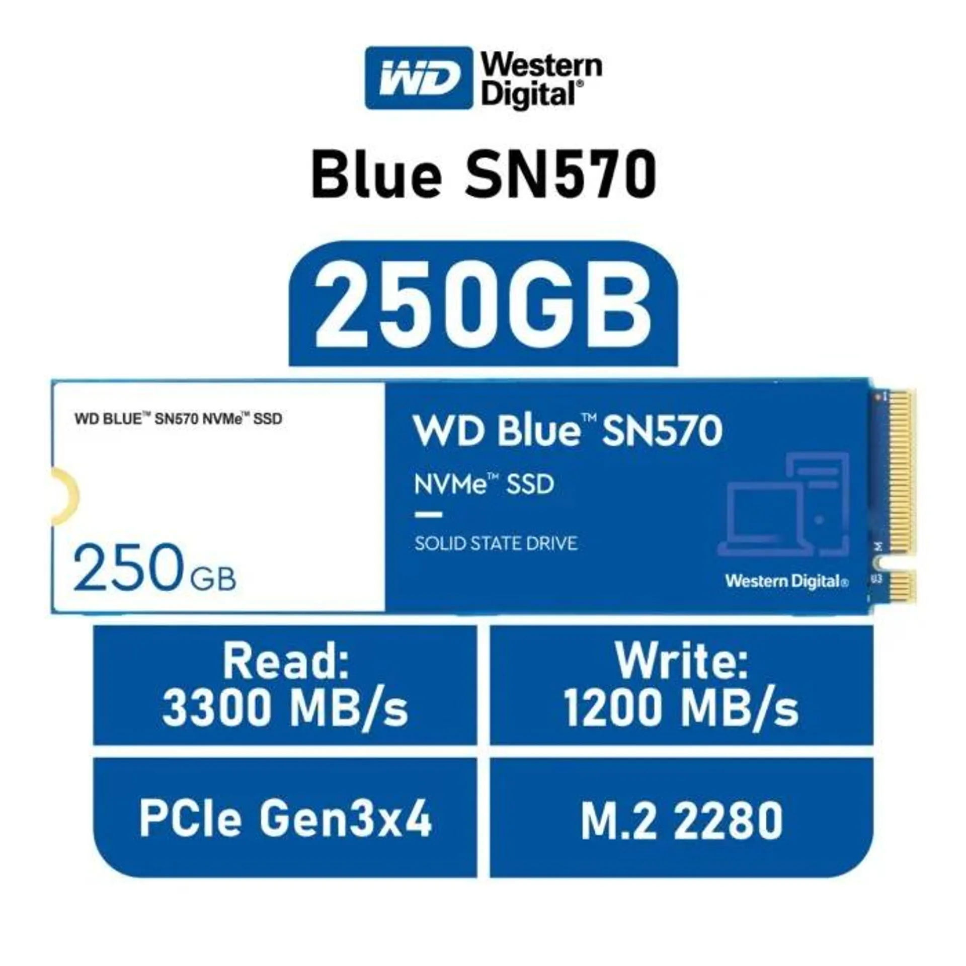 Western Digital Blue SN570 250GB PCIe Gen3x4 WDS250G3B0C M.2 2280 Solid State Drive