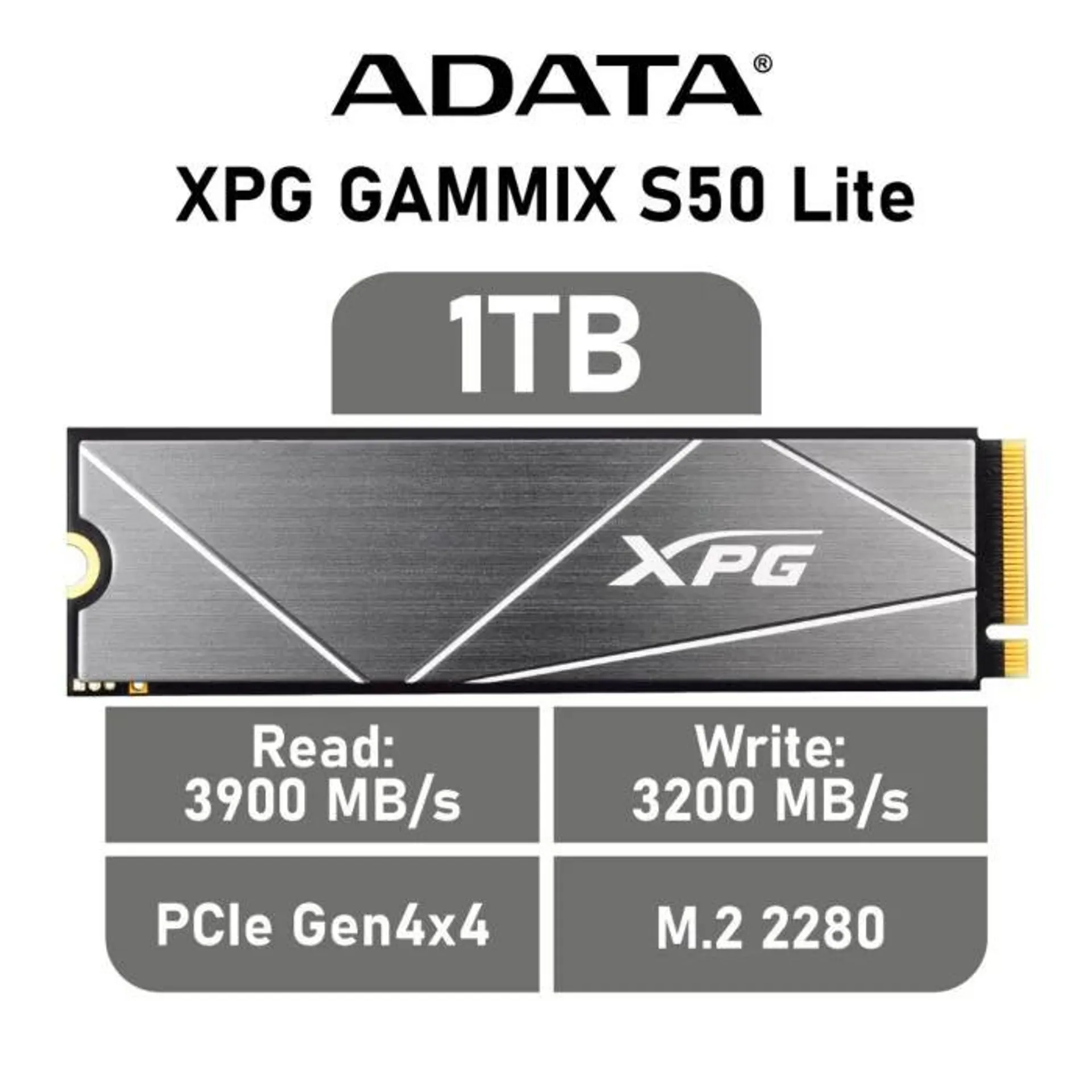 ADATA XPG GAMMIX S50 Lite 1TB PCIe Gen4x4 AGAMMIXS50L-1T-C M.2 2280 Solid State Drive