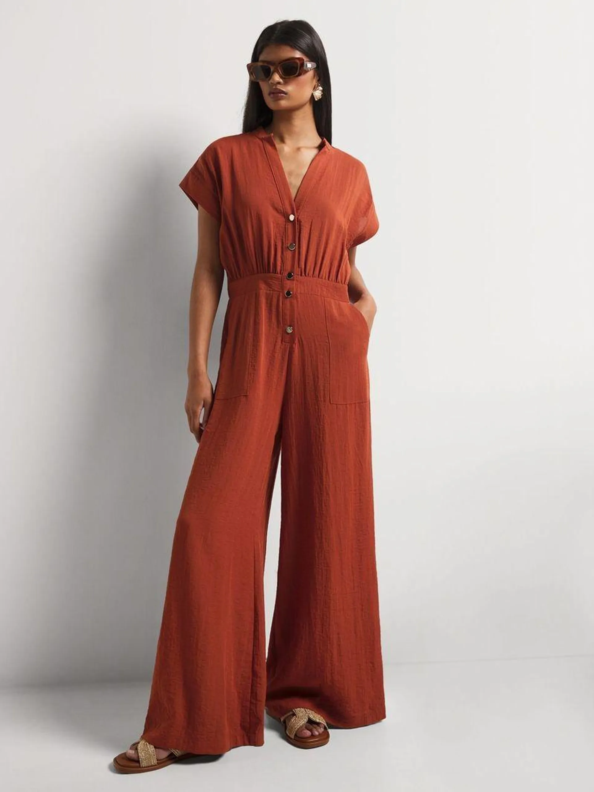 Textured Wide Leg Jumpsuit