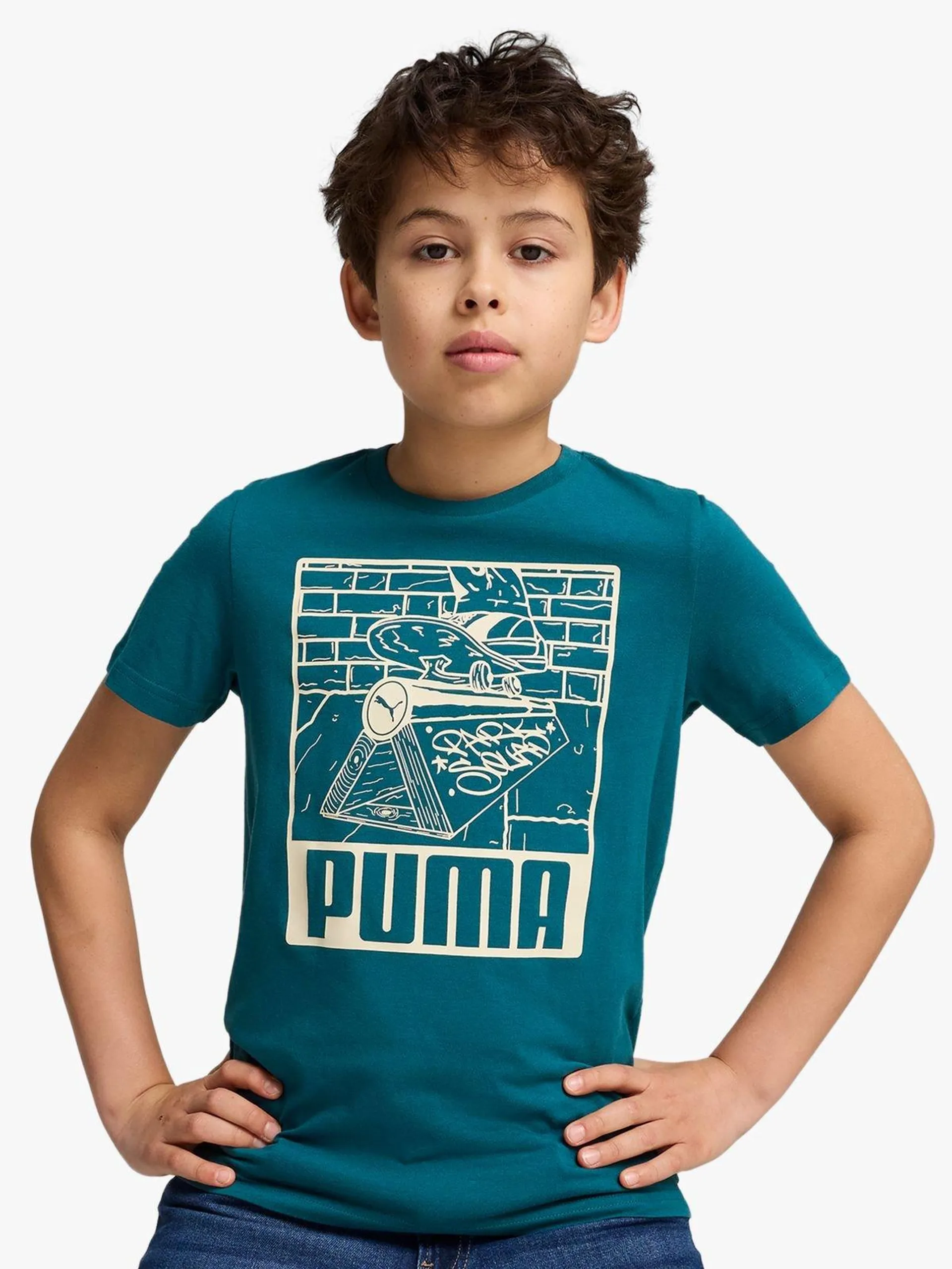 Puma Boys Youth Essential+ Mid 90s Graphic Teal T-Shirt