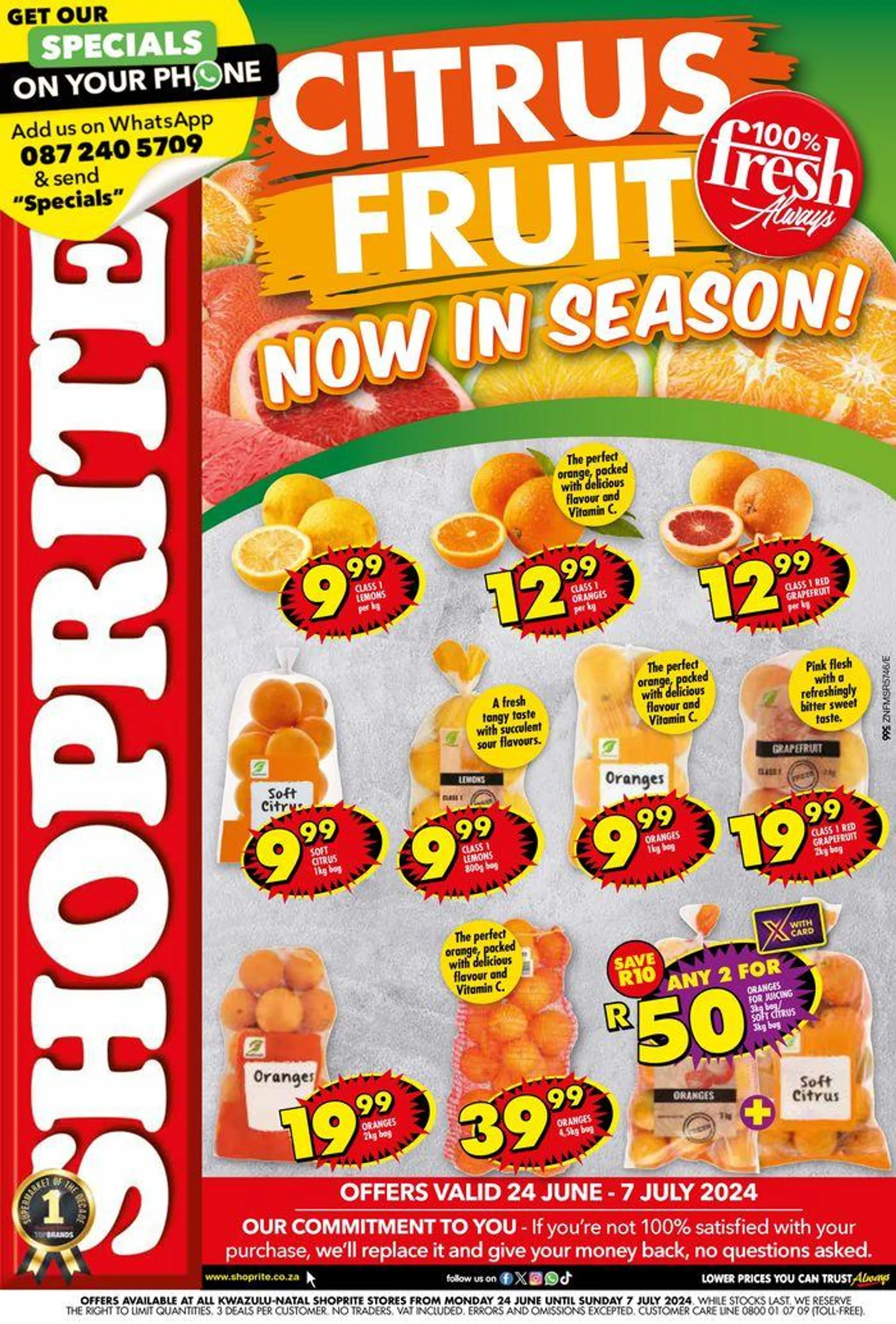 Shoprite Citrus Savings KwaZUlu-Natal 24 June - 7 July from 24 June to 7 July 2024 - Catalogue Page 1