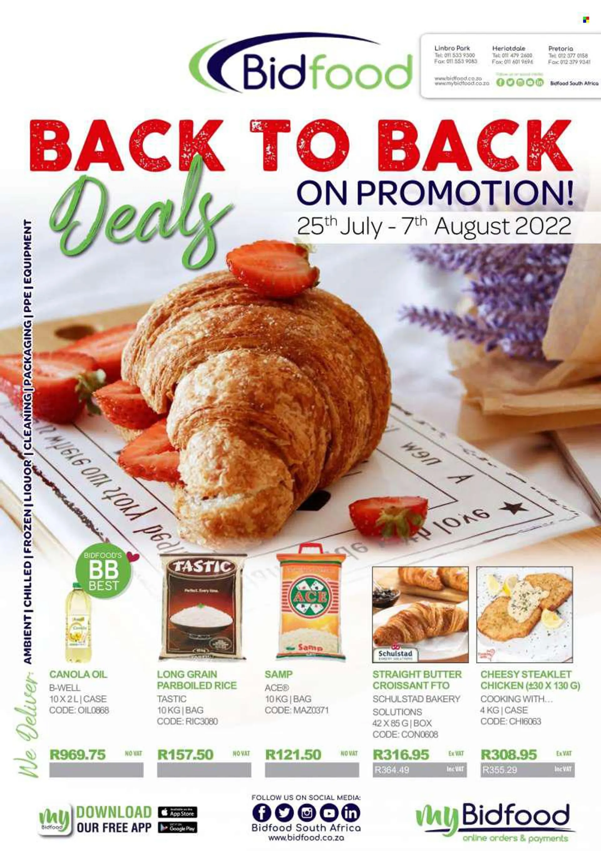 Bidfood catalogue  - 25/07/2022 - 07/08/2022 - Sales products - croissant, Ace, butter, Ola, rice, parboiled rice, Tastic, canola oil, oil, liquor, bag. Page 1.
