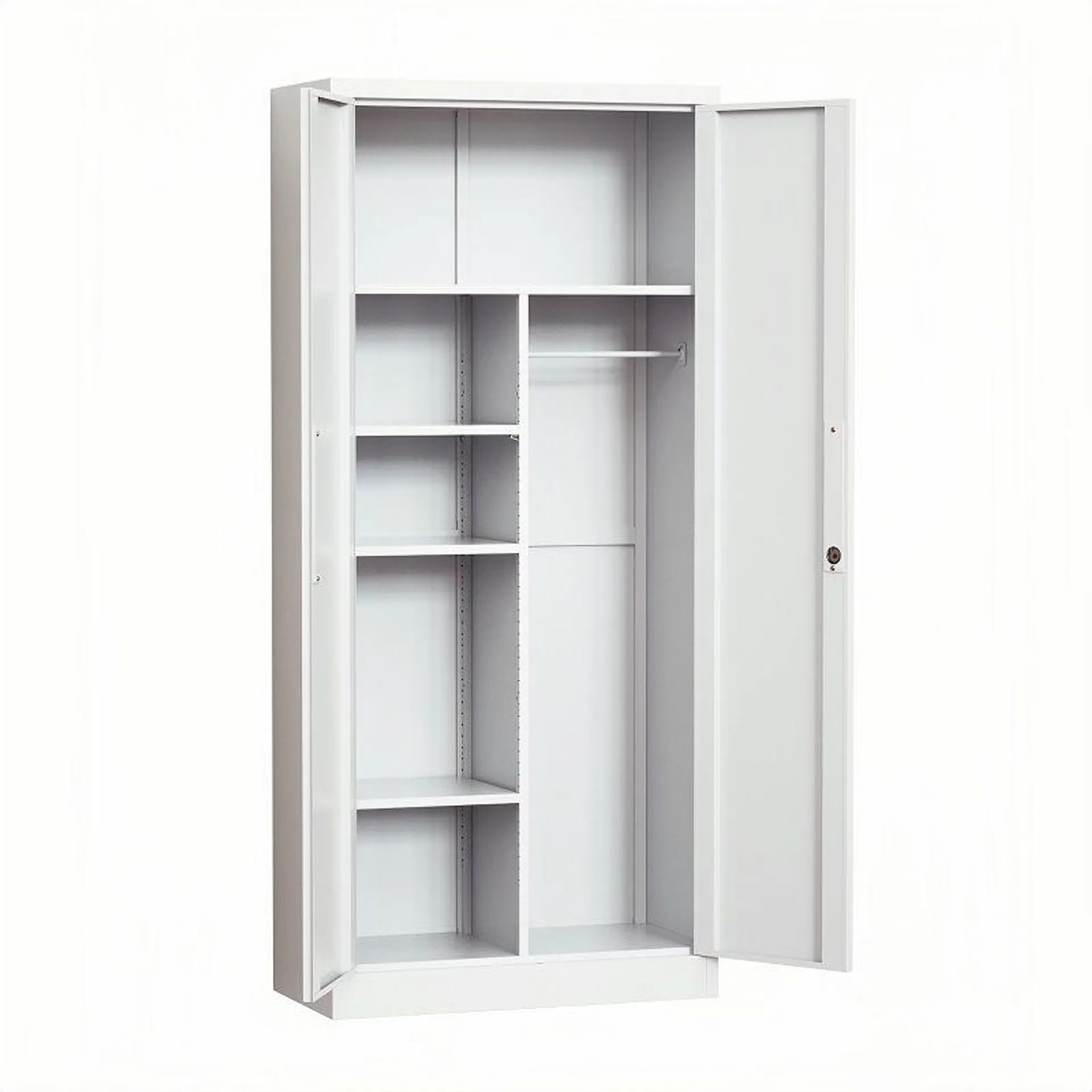 Steel Swing Door Wardrobe Storage Cabinet Inner Handle With Lock - White