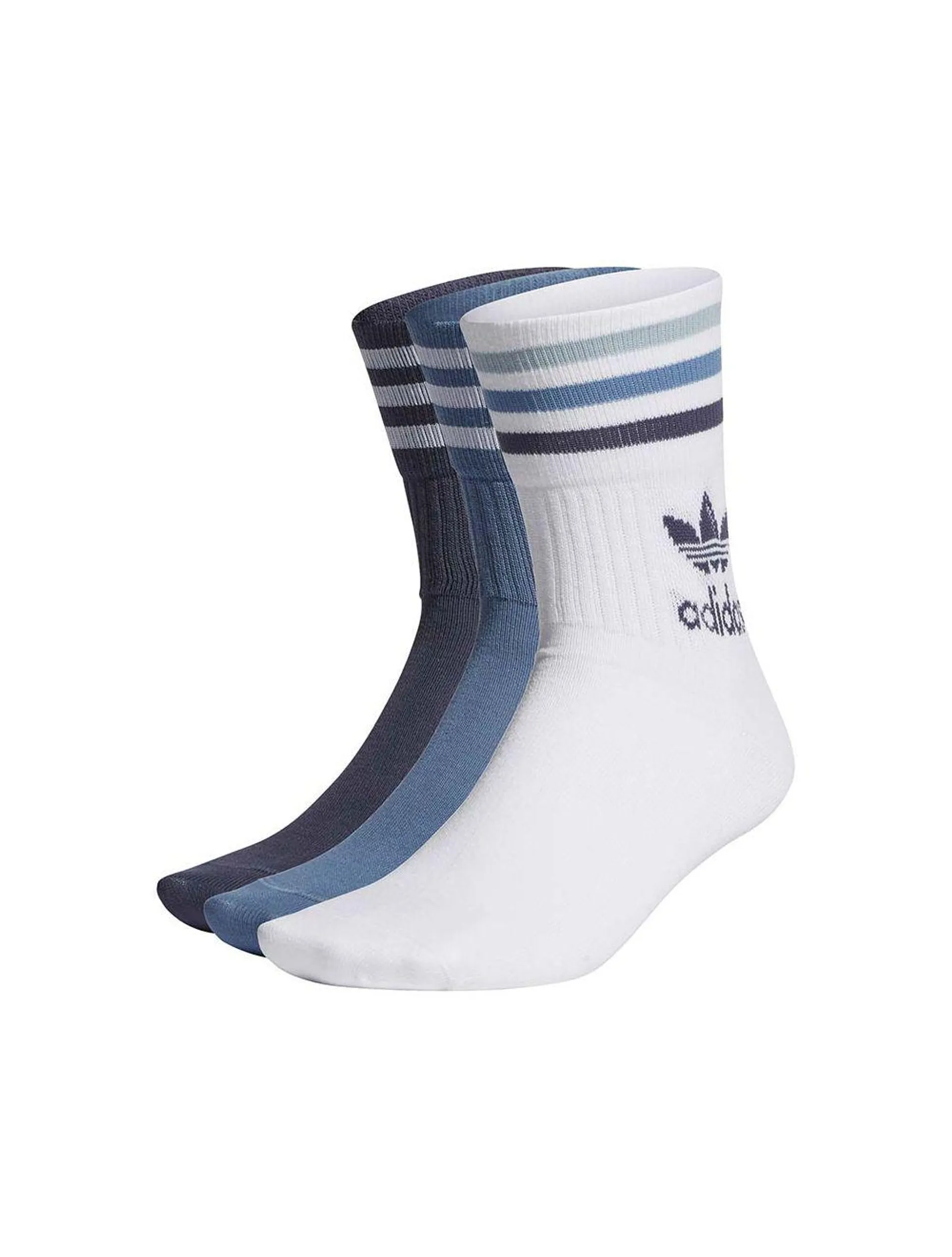 adidas Originals Mid Cut Crew Socks 3 Pairs White Blue