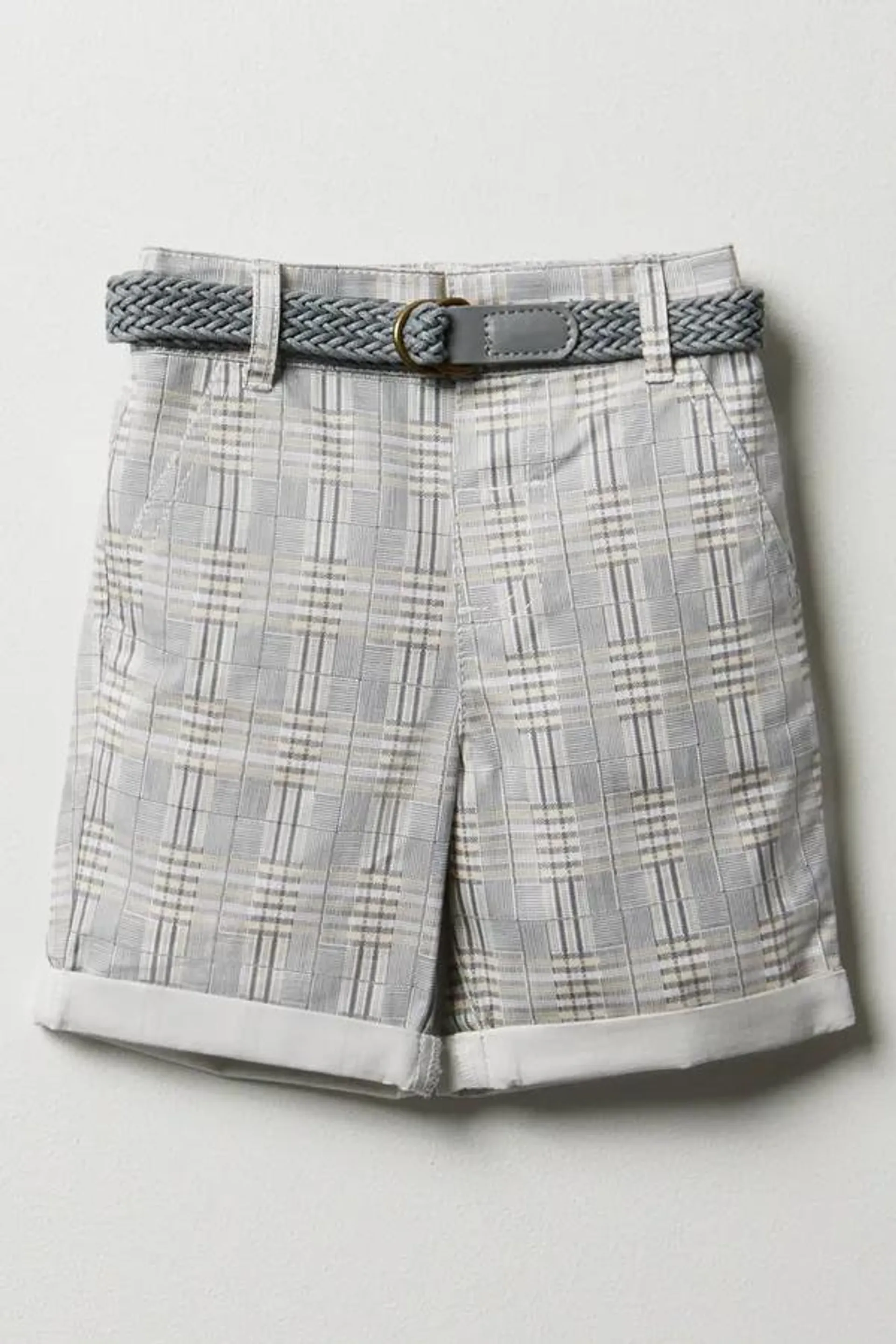 Check belted chino shorts grey