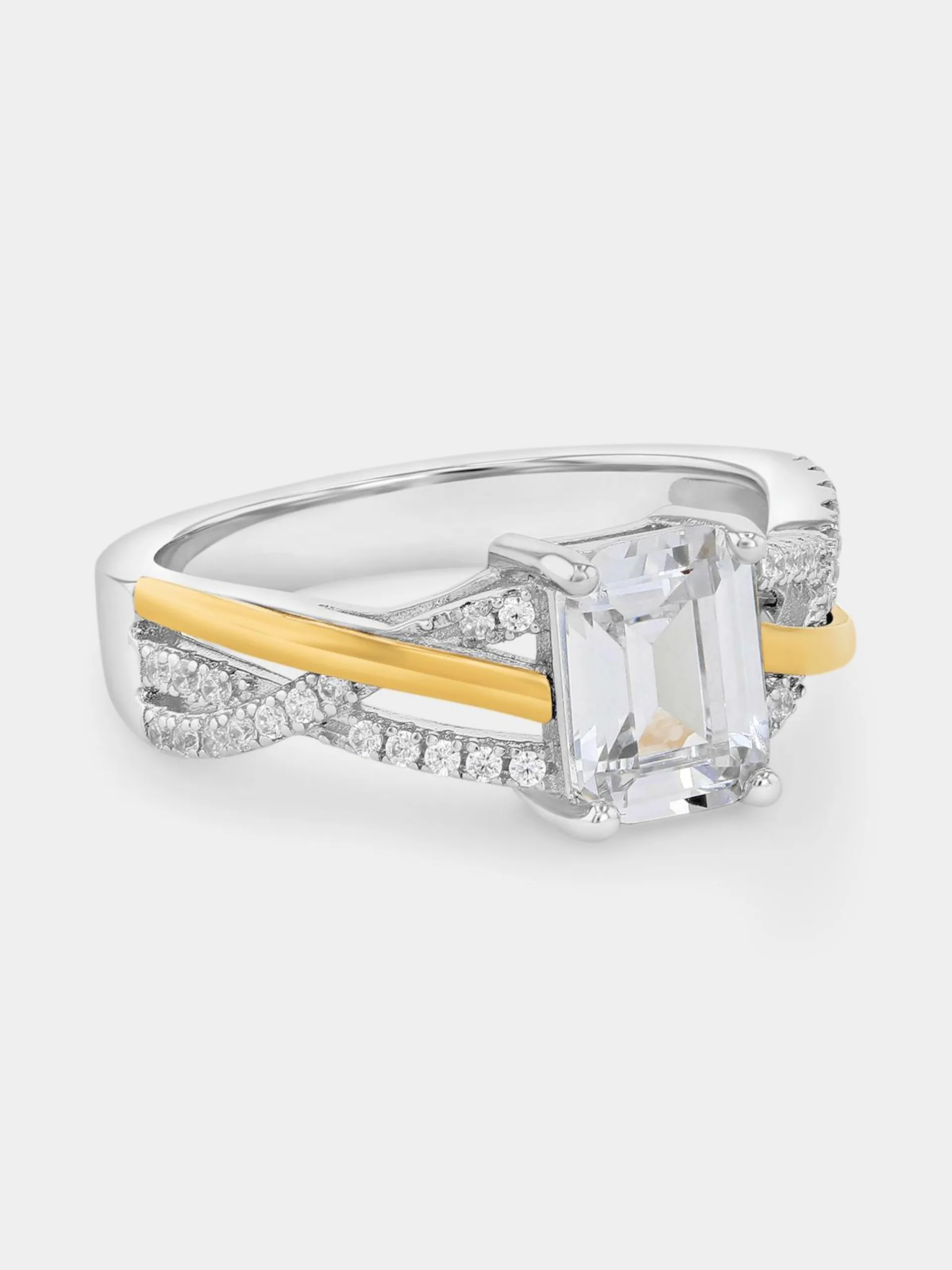 Yellow Gold & Sterling Silver Cubic Zirconia Emerald-Cut Infinity Ring