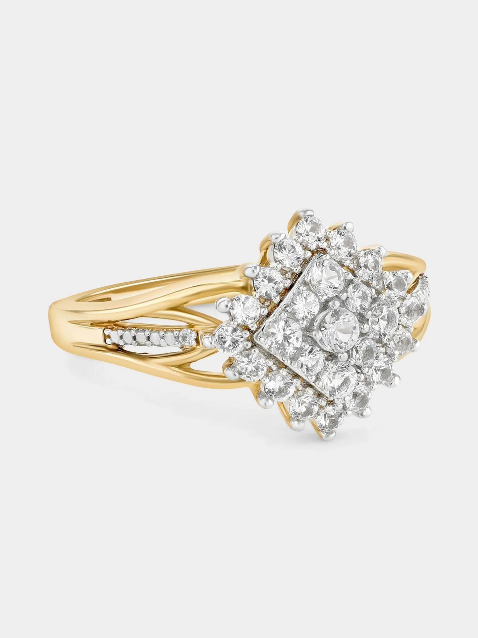 Yellow Gold & Sterling Silver White Sapphire Marquise Cluster Ring