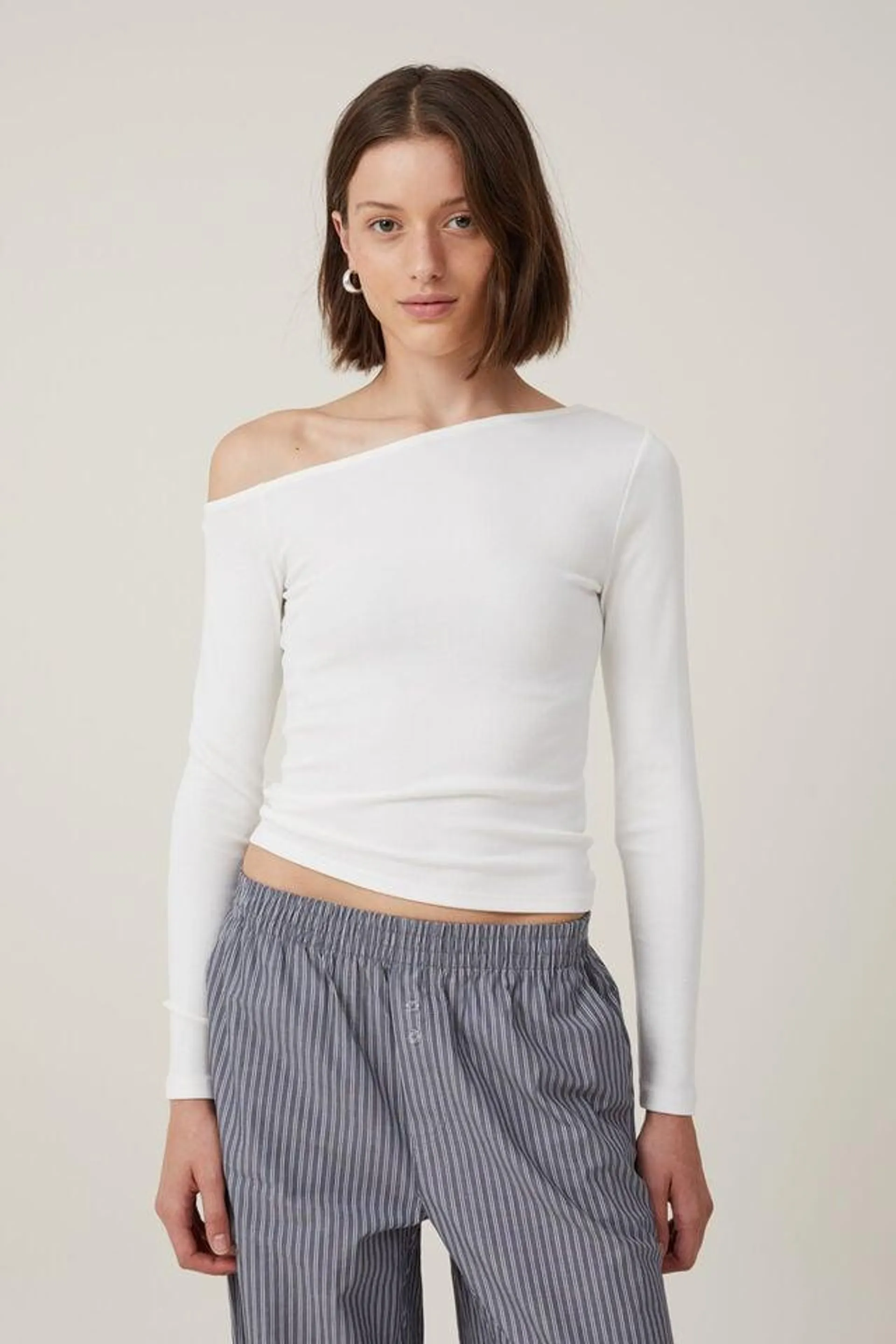 Essential Rib Asymmetric Long Sleeve Top