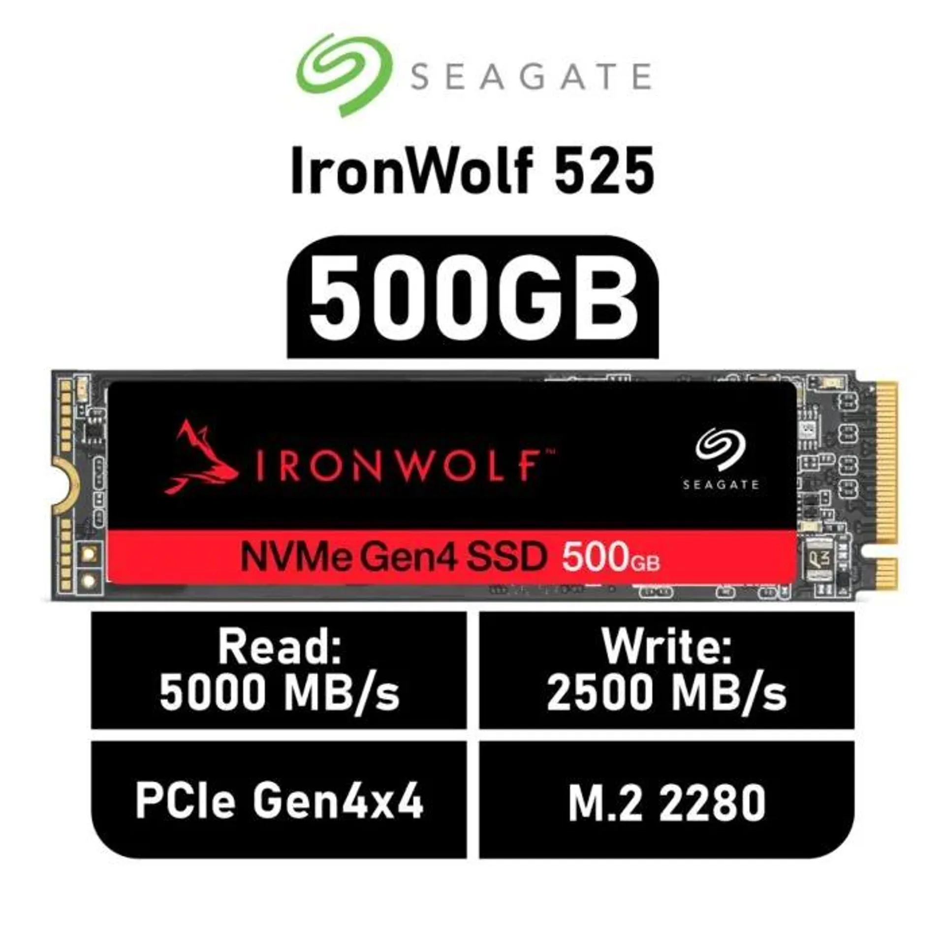 Seagate IronWolf 525 500GB PCIe Gen4x4 ZP500NM3A002 M.2 2280 Solid State Drive