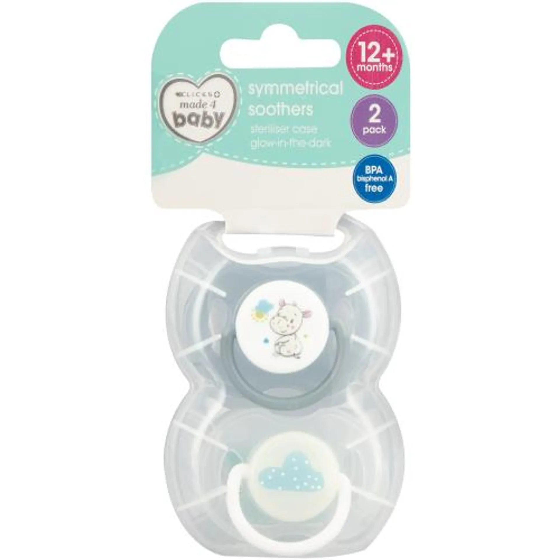 2 Pack Day/Night Symmetrical Soothers Blue 12+M