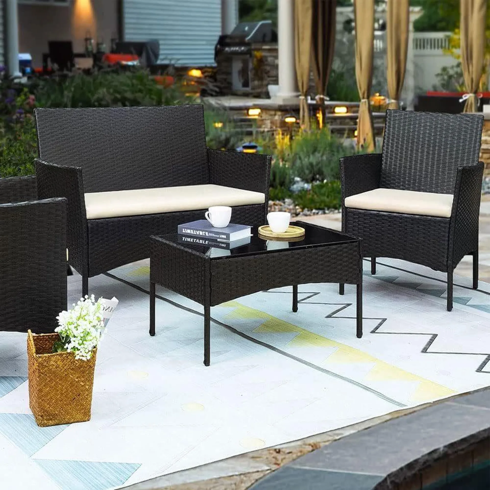 Jakarta 4pcs Patio Set - Black with Beige Cushions