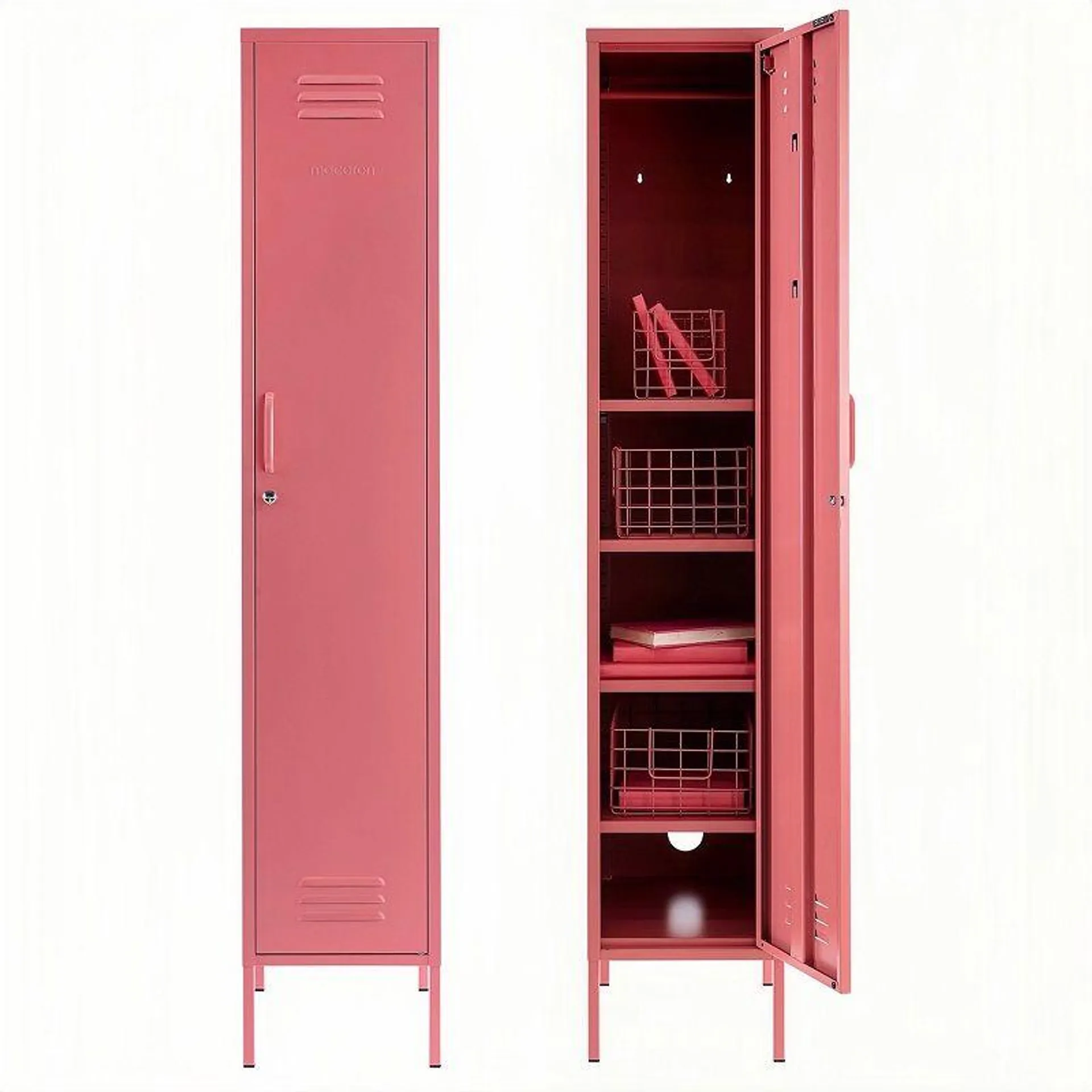 Steel Single Door Skinny Wardrobe Storage Cabinet With Lock - Raspberry Pink