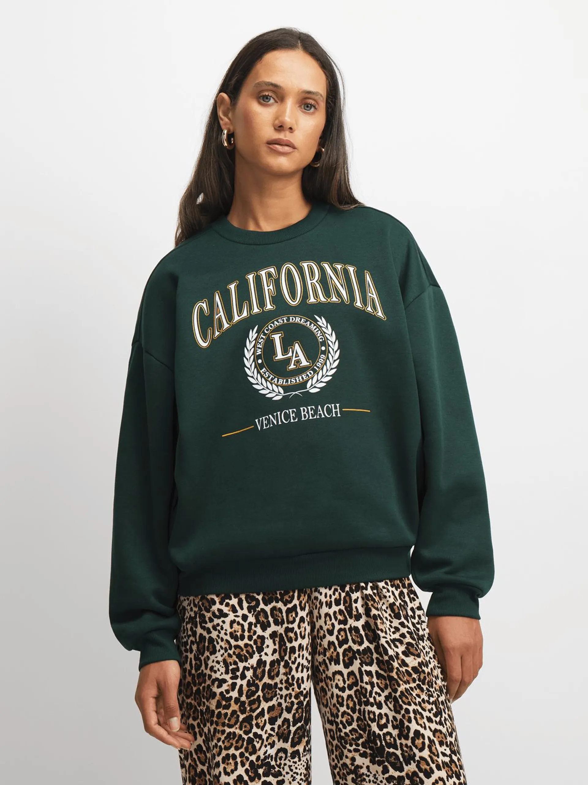 Women's Green Graphic Print Sweater