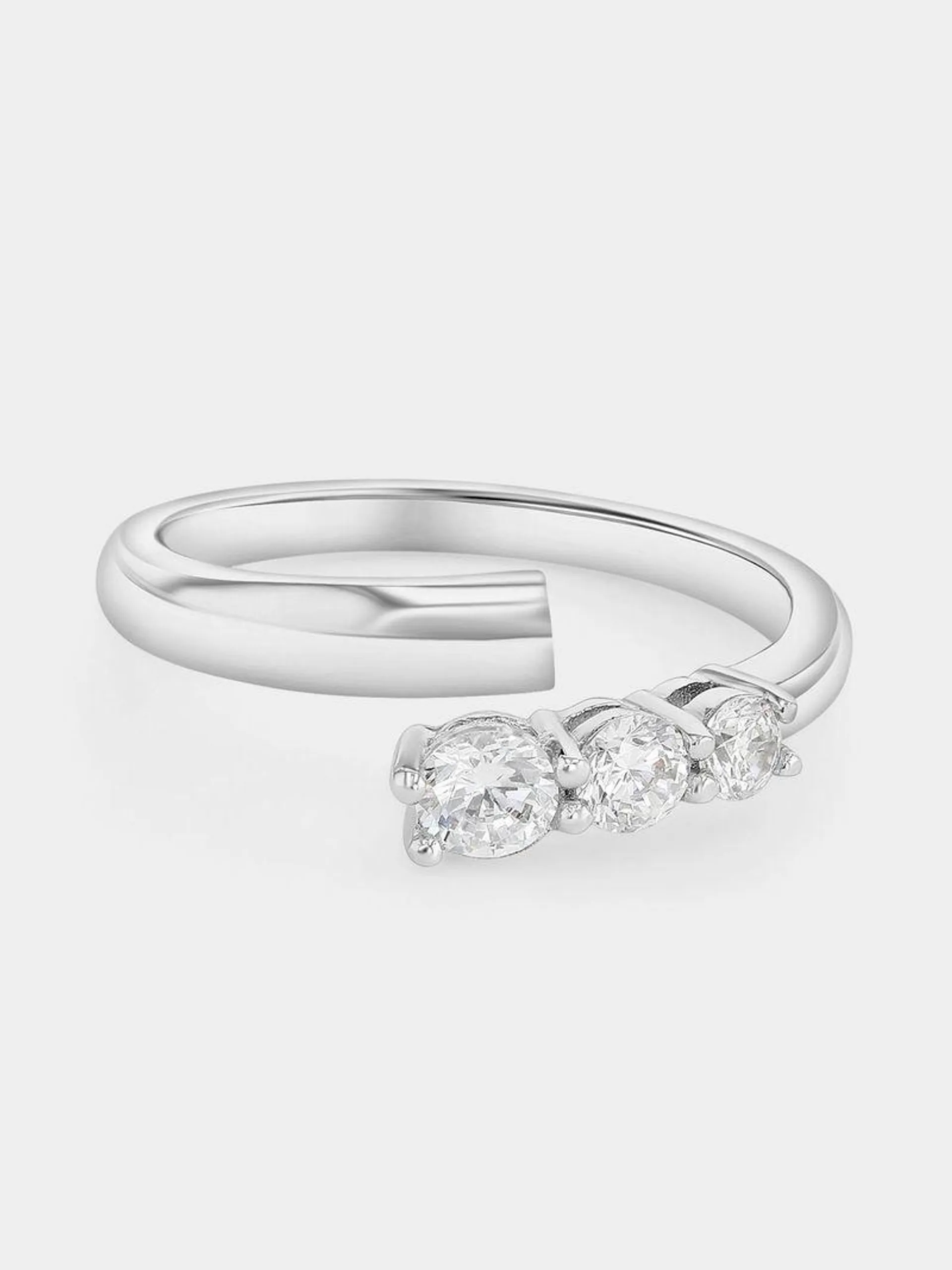 Sterling Silver Cubic Zirconia Three-Stone Open Ring