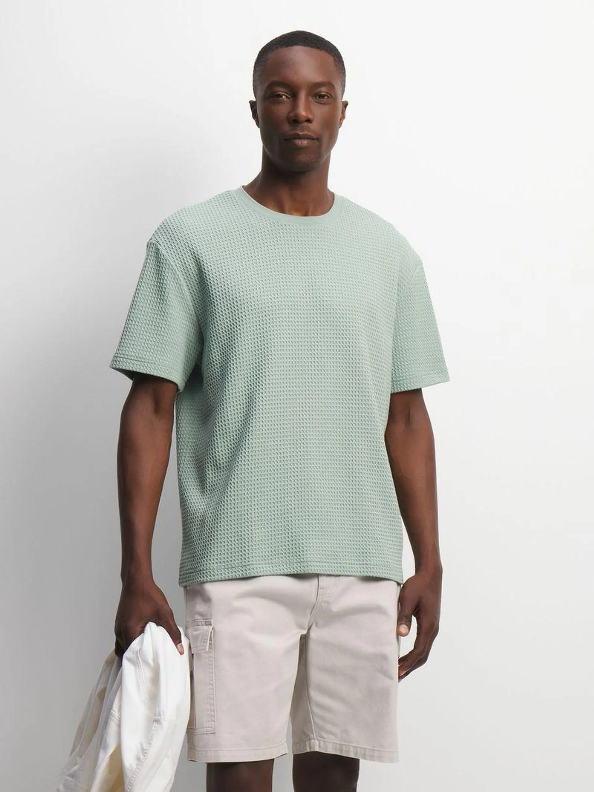 Men's Green Textured T-Shirt