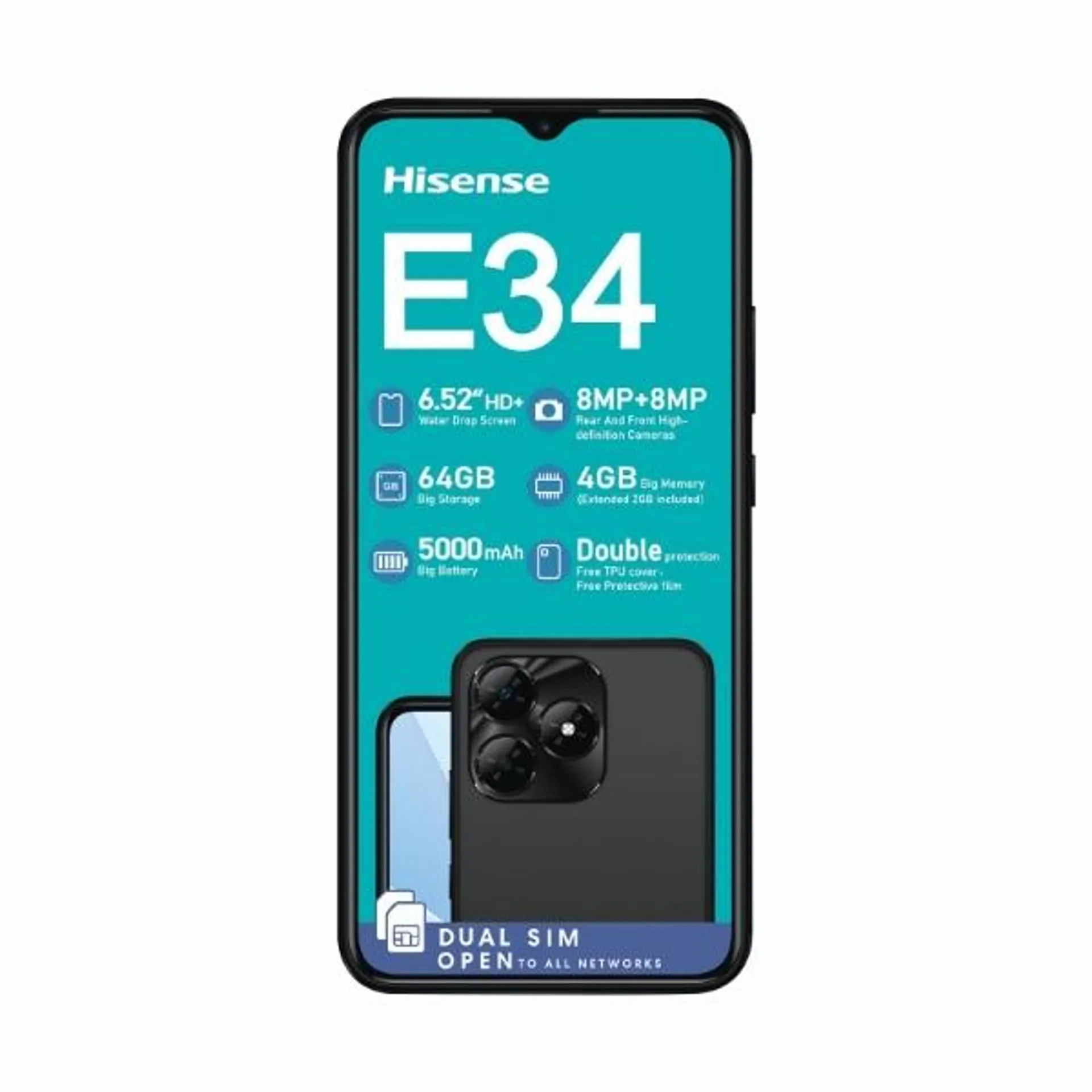 Hisense Cellphone E34 64GB With TPU Cover