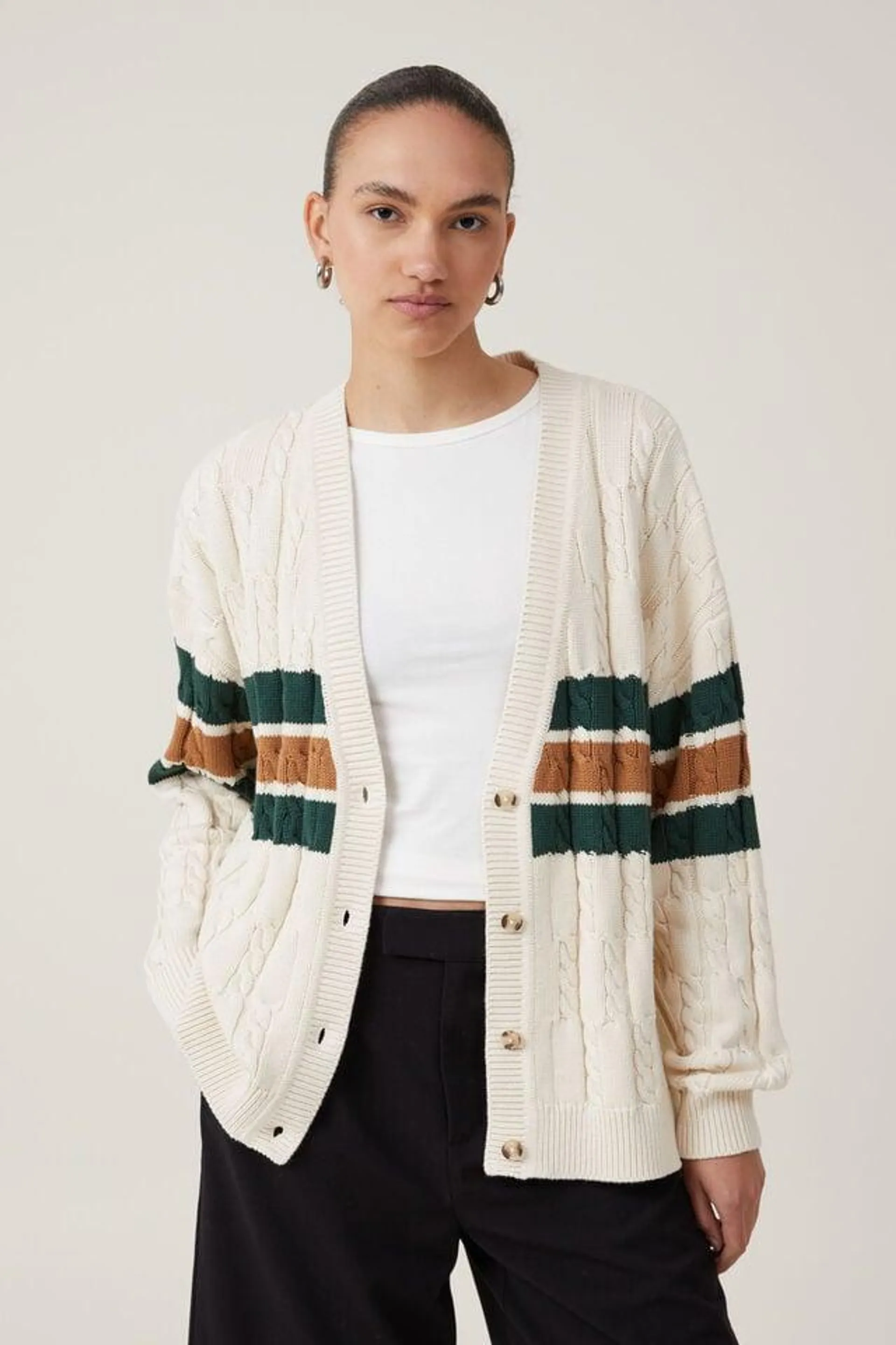 Heritage Stripe Cable Cardigan