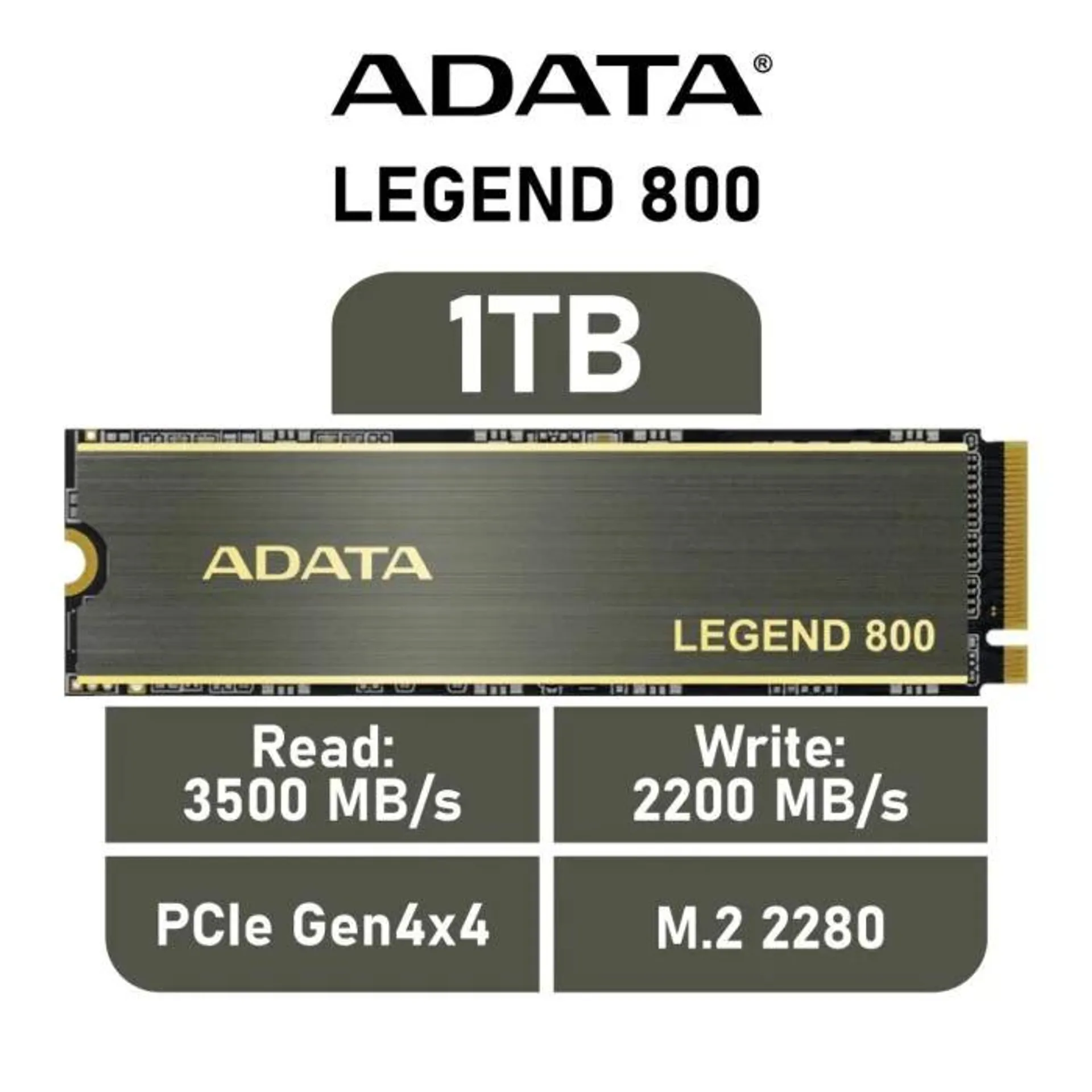 ADATA LEGEND 800 1TB PCIe Gen4x4 ALEG-800-1000GCS M.2 2280 Solid State Drive