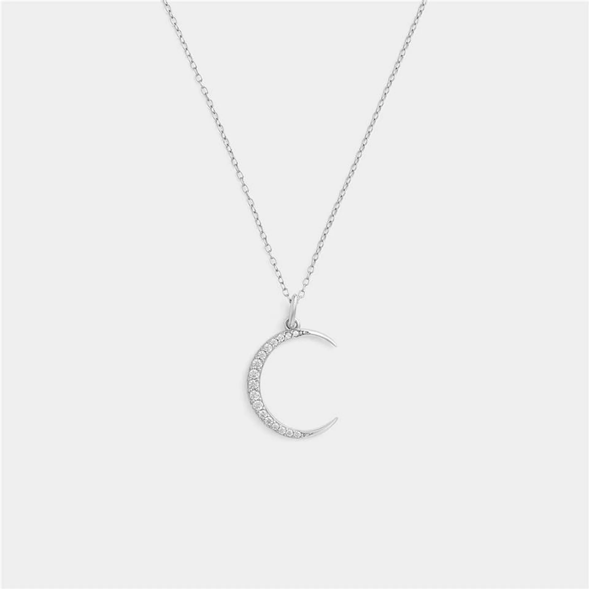 Sterling Silver Cubic Zirconia Crescent Moon Pendant