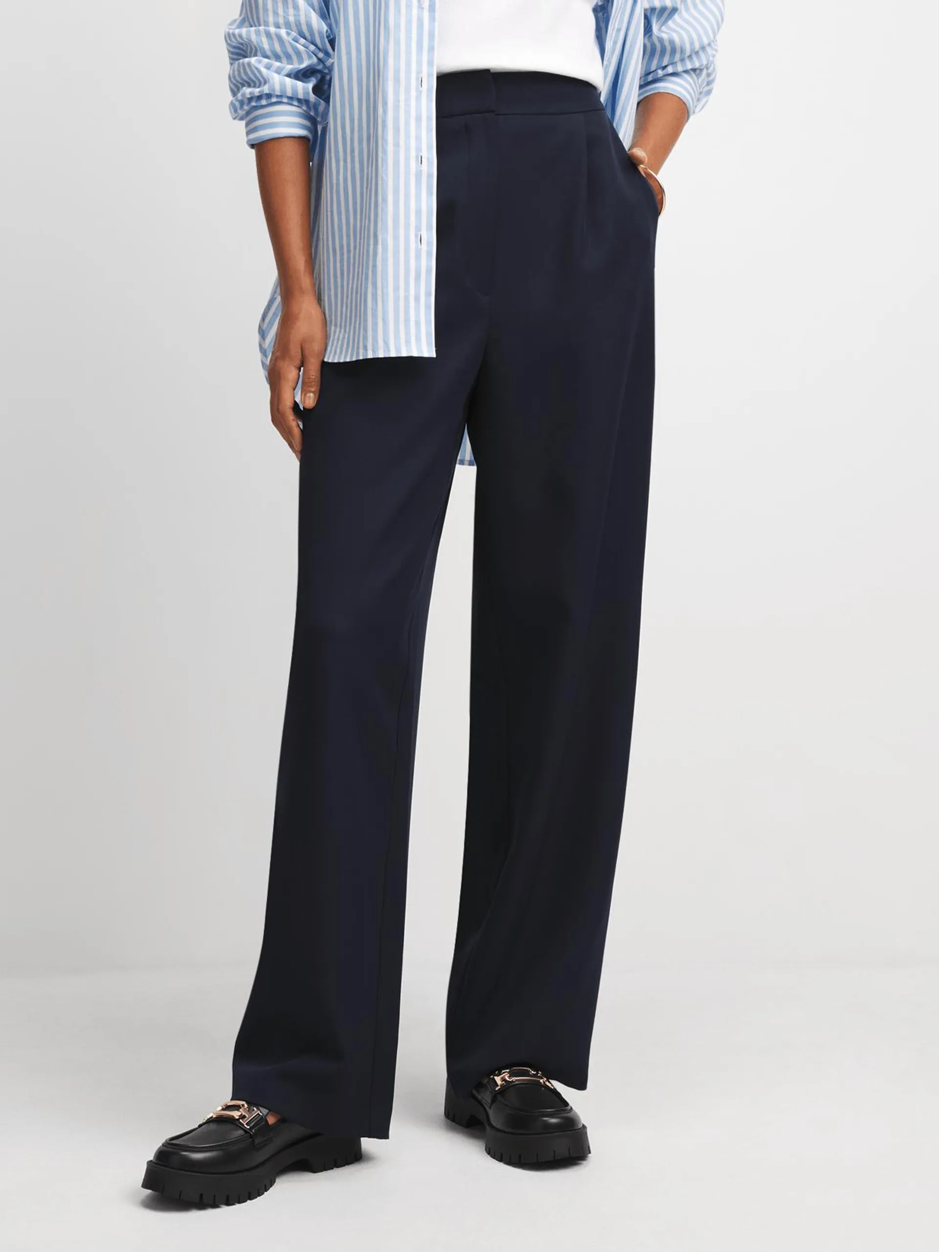 Women's Navy Wide Leg Suit Pants