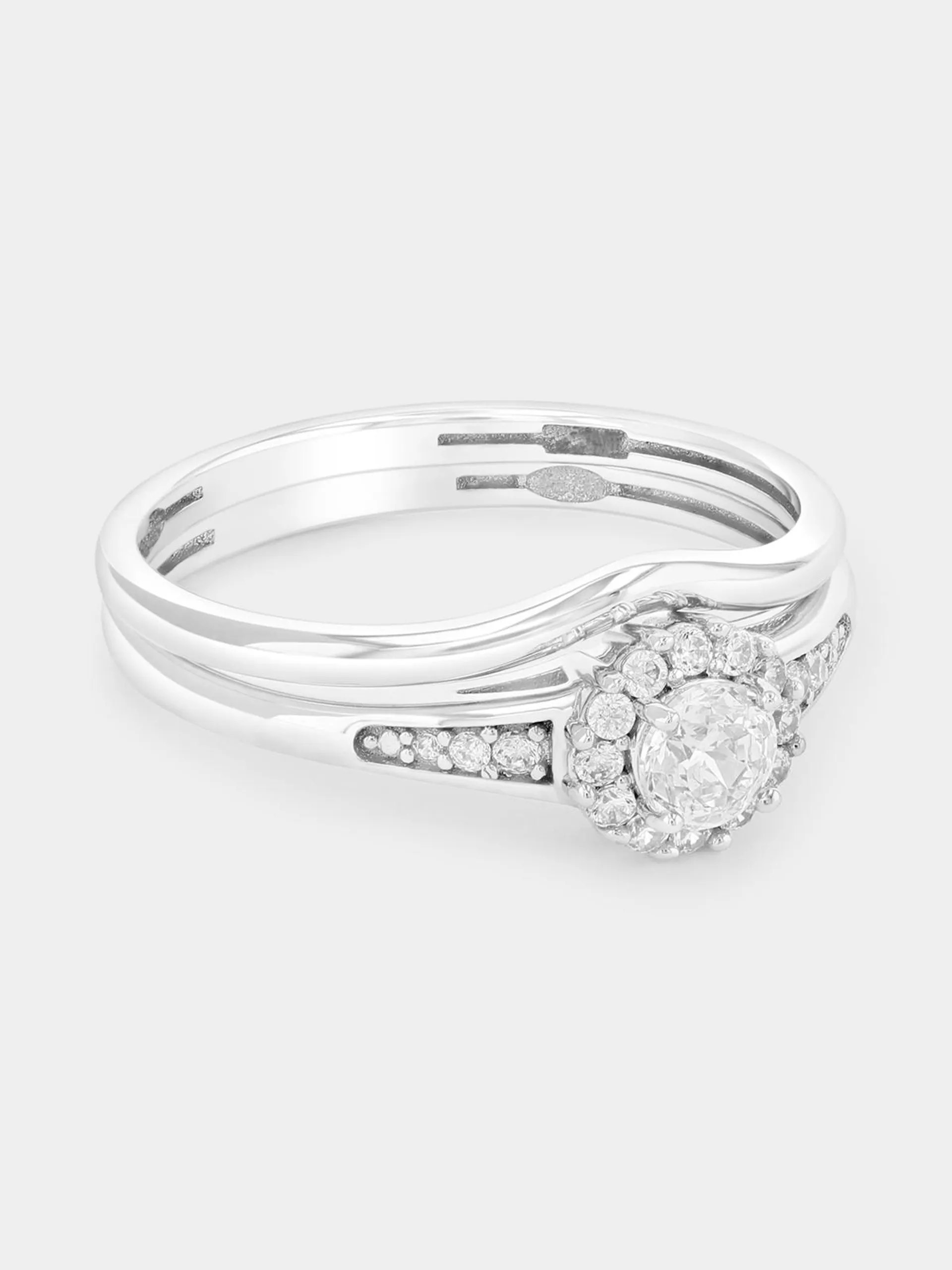 White Gold Cubic Zirconia Round Halo Twinset Ring