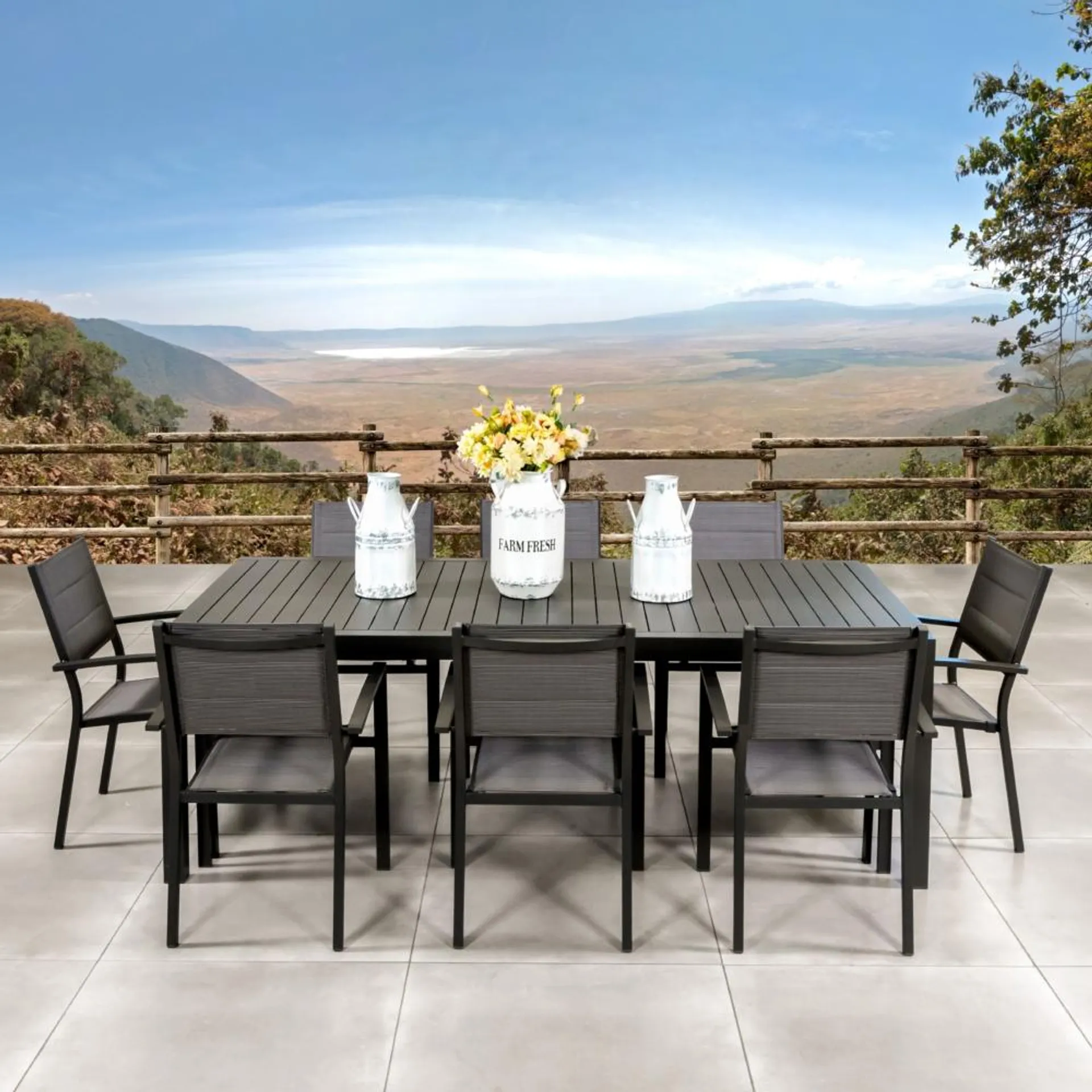 Bon 8-Seater Extendable Dining Set Charcoal