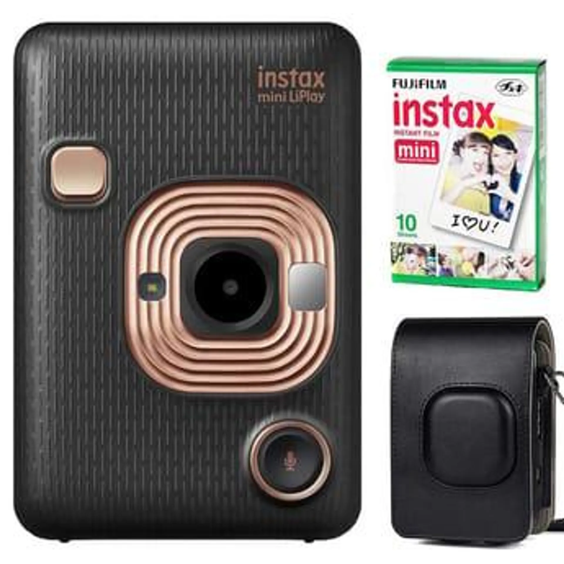 Fujifilm Instax Mini LiPlay Hybrid Instant Camera (Black) + Instant Film + Case