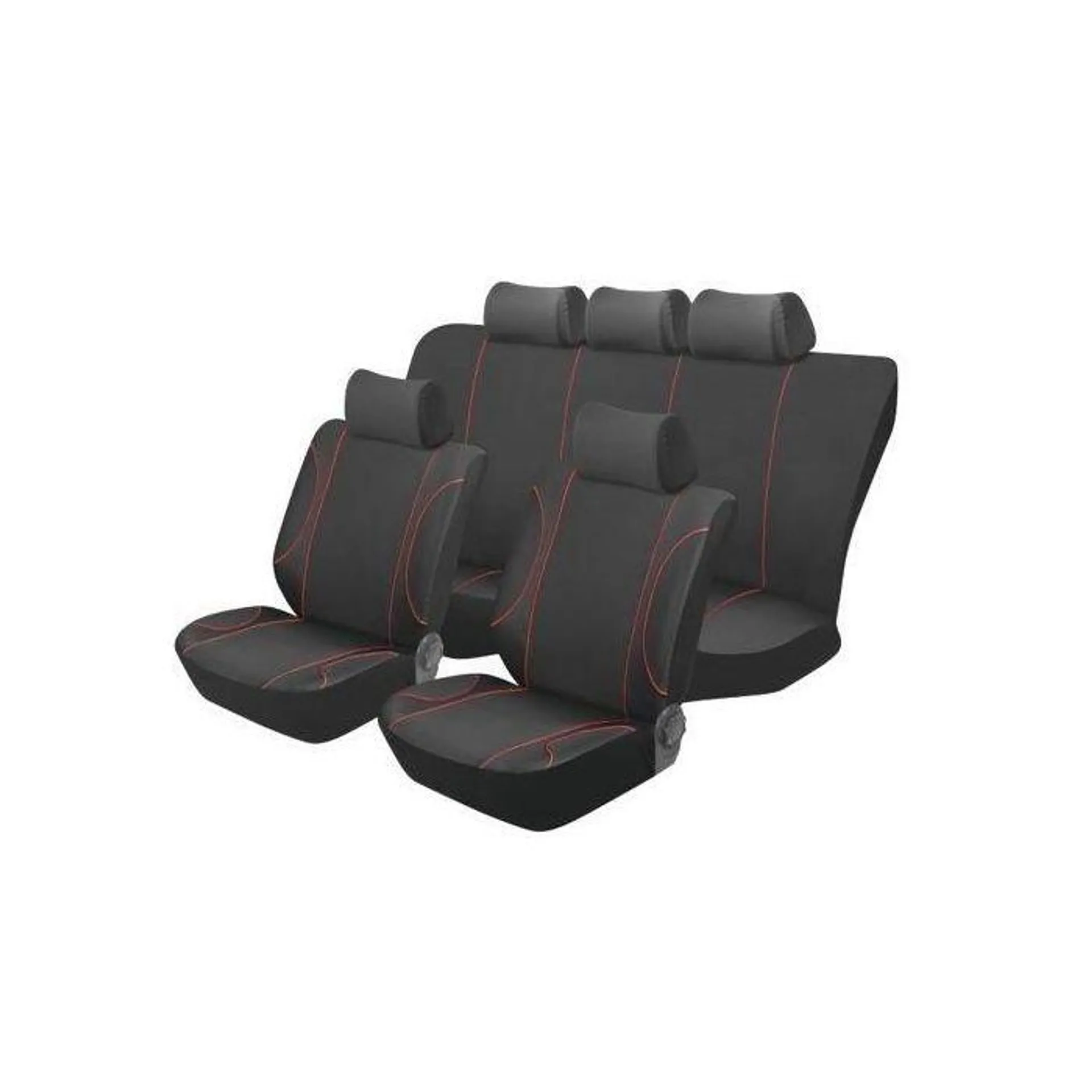 Autogear 11 Piece Austin Polyester Seat Cover Set Black Red Stitch