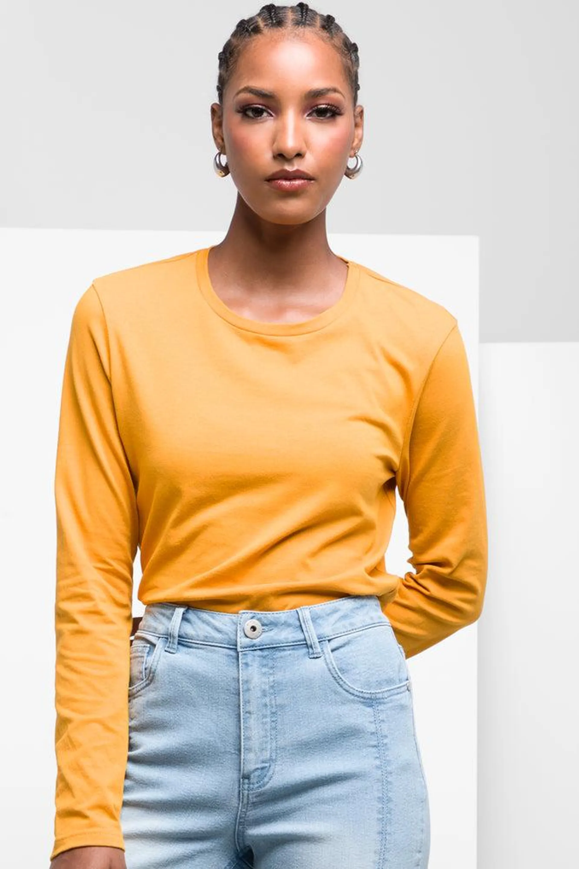 Long Sleeve Crew Neck T-Shirt Yellow