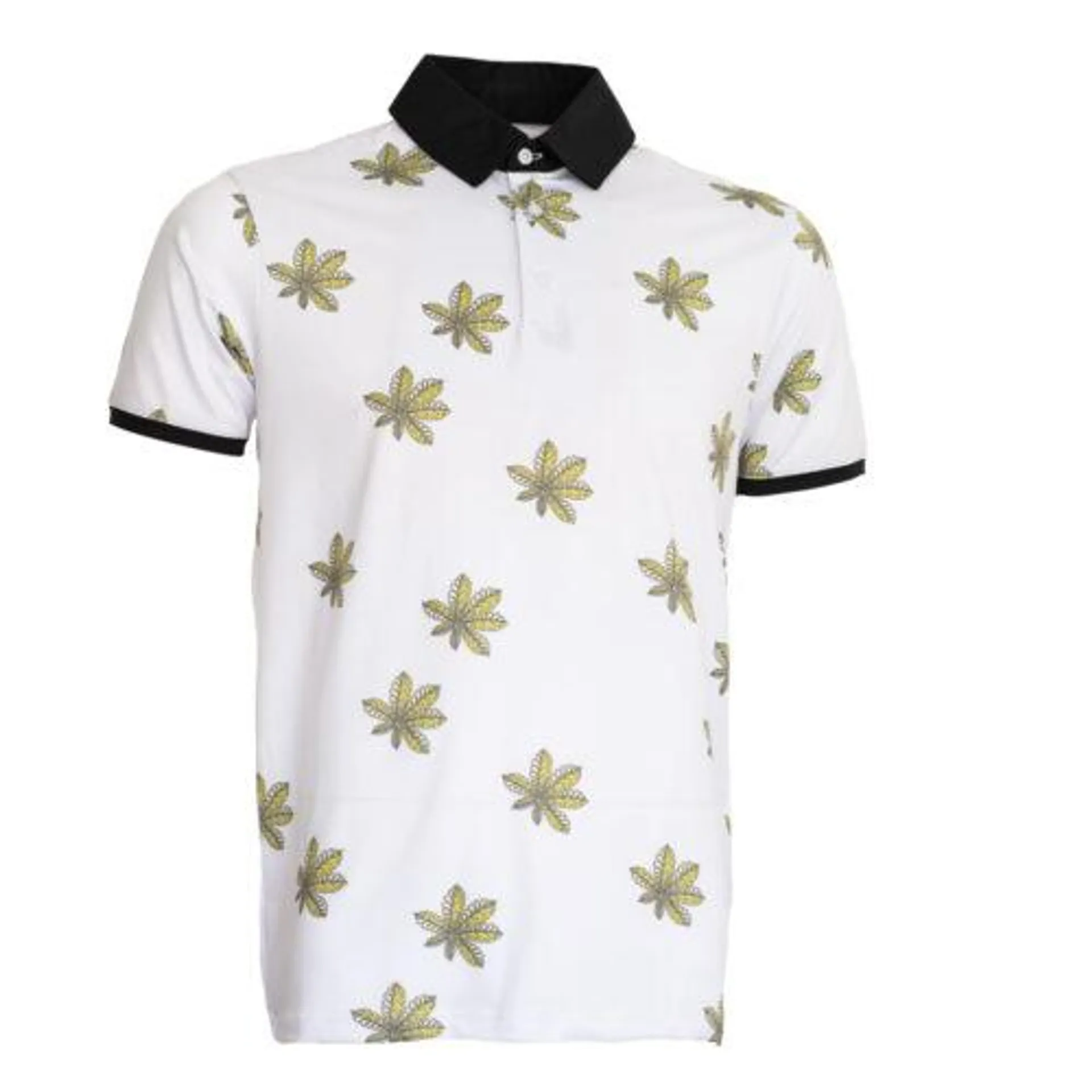 Cross Creek Palm Shirt – White/Black/Yellow