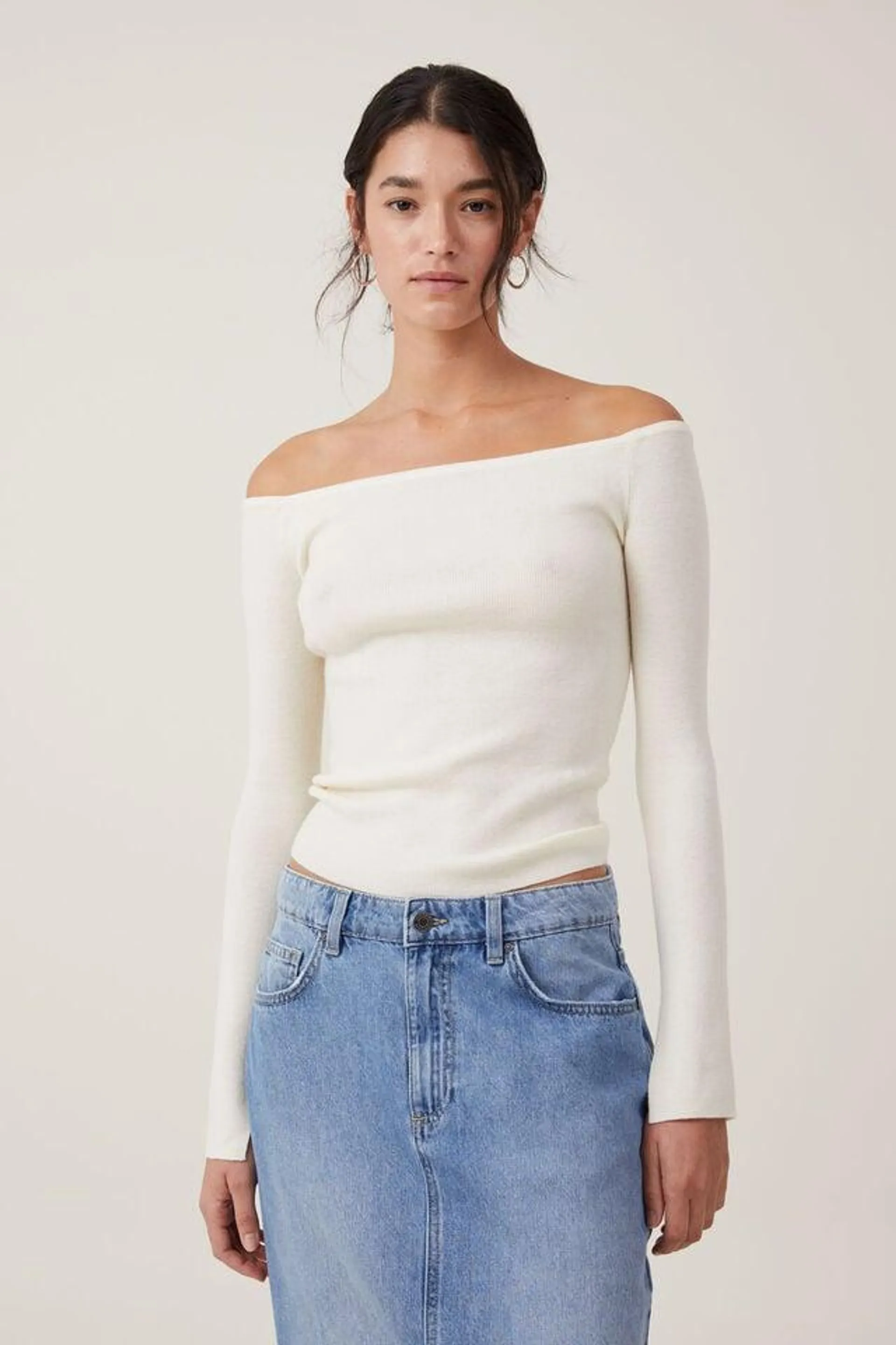 Everfine Split Sleeve Off Shoulder