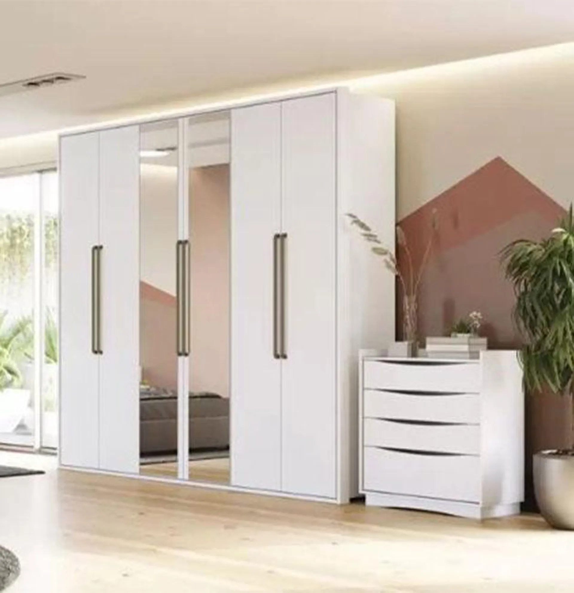 Rogelio 6 Door With 4 Drawers And Mirror Wardrobe-White