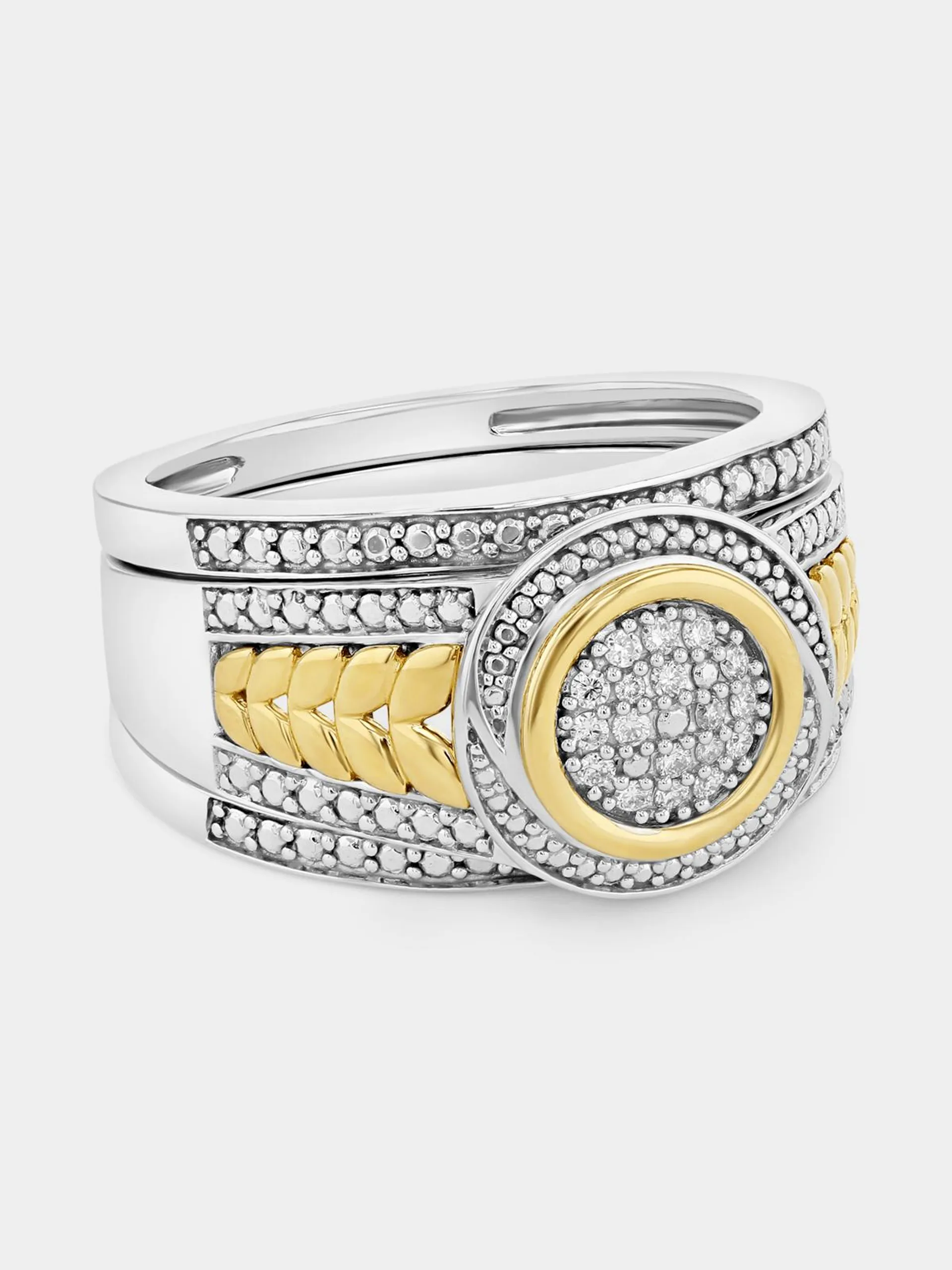 Yellow Gold & Sterling Silver Lab Grown Diamond Round Chain Ring