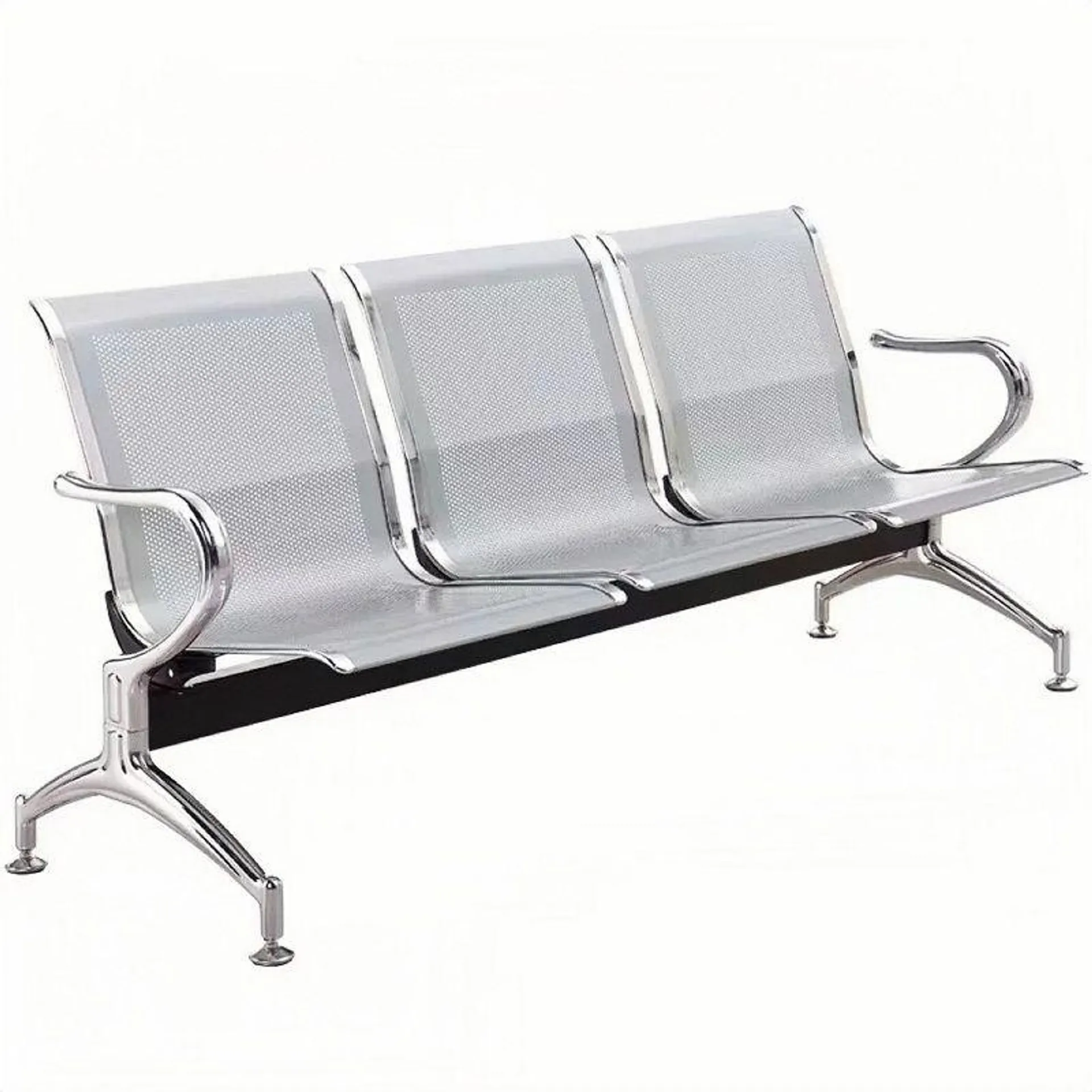 Steel Chrome 3 Seater Waiting Area Reception Chairs - Silver With Light Grey